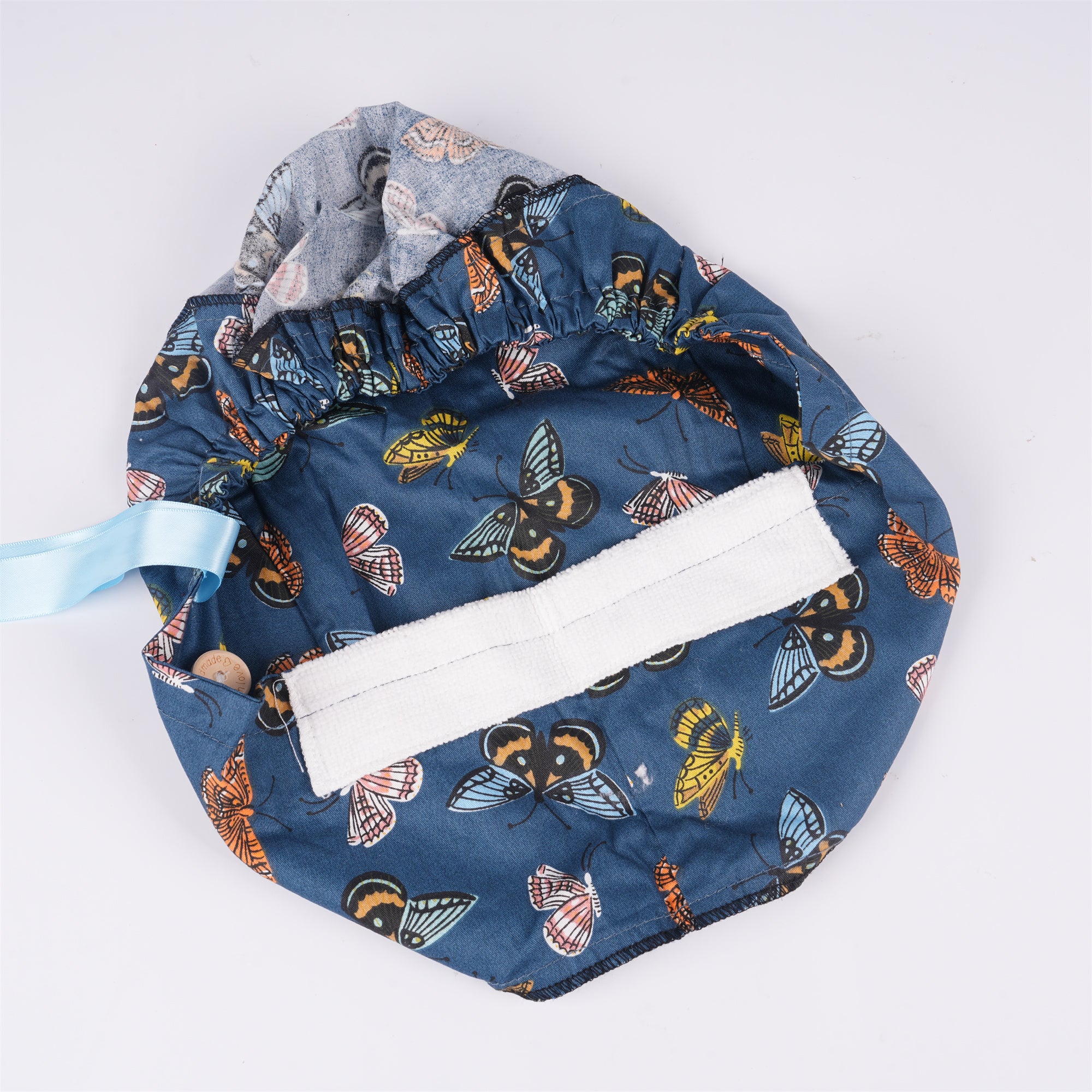 Navy Butterfly Ponytail Scrub Cap,Handmade Cotton Medical Cap