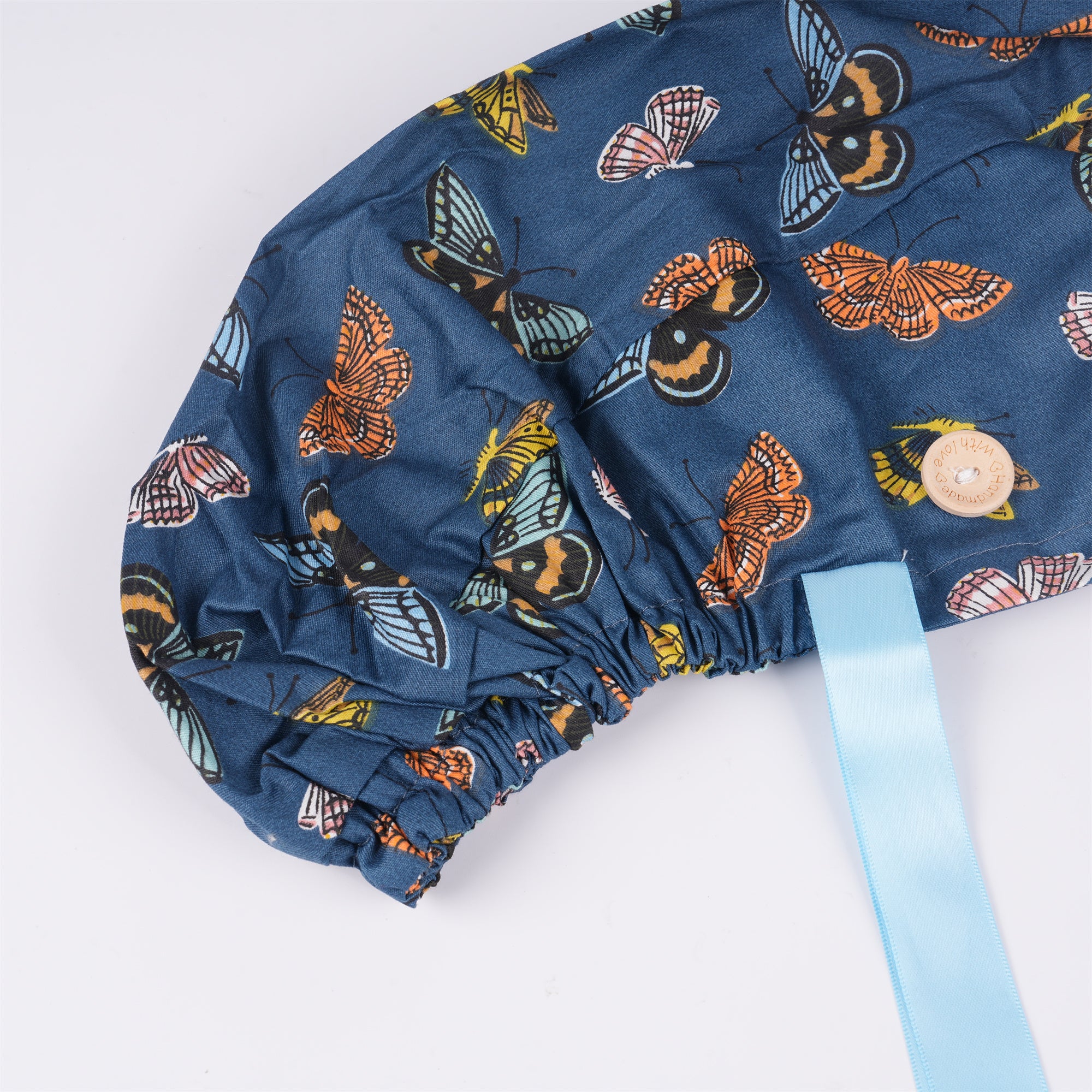 Navy Butterfly Ponytail Scrub Cap,Handmade Cotton Medical Cap