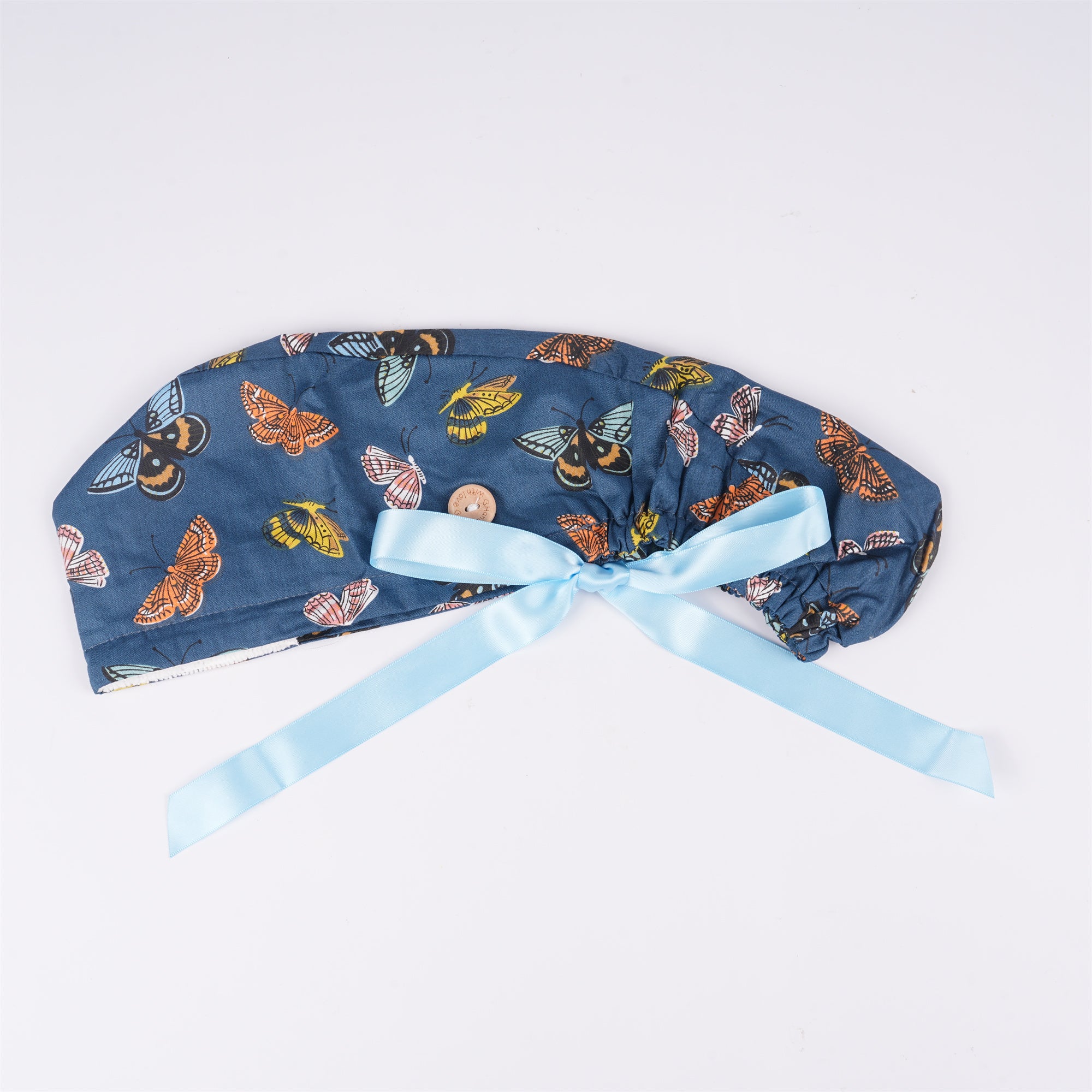 Navy Butterfly Ponytail Scrub Cap,Handmade Cotton Medical Cap