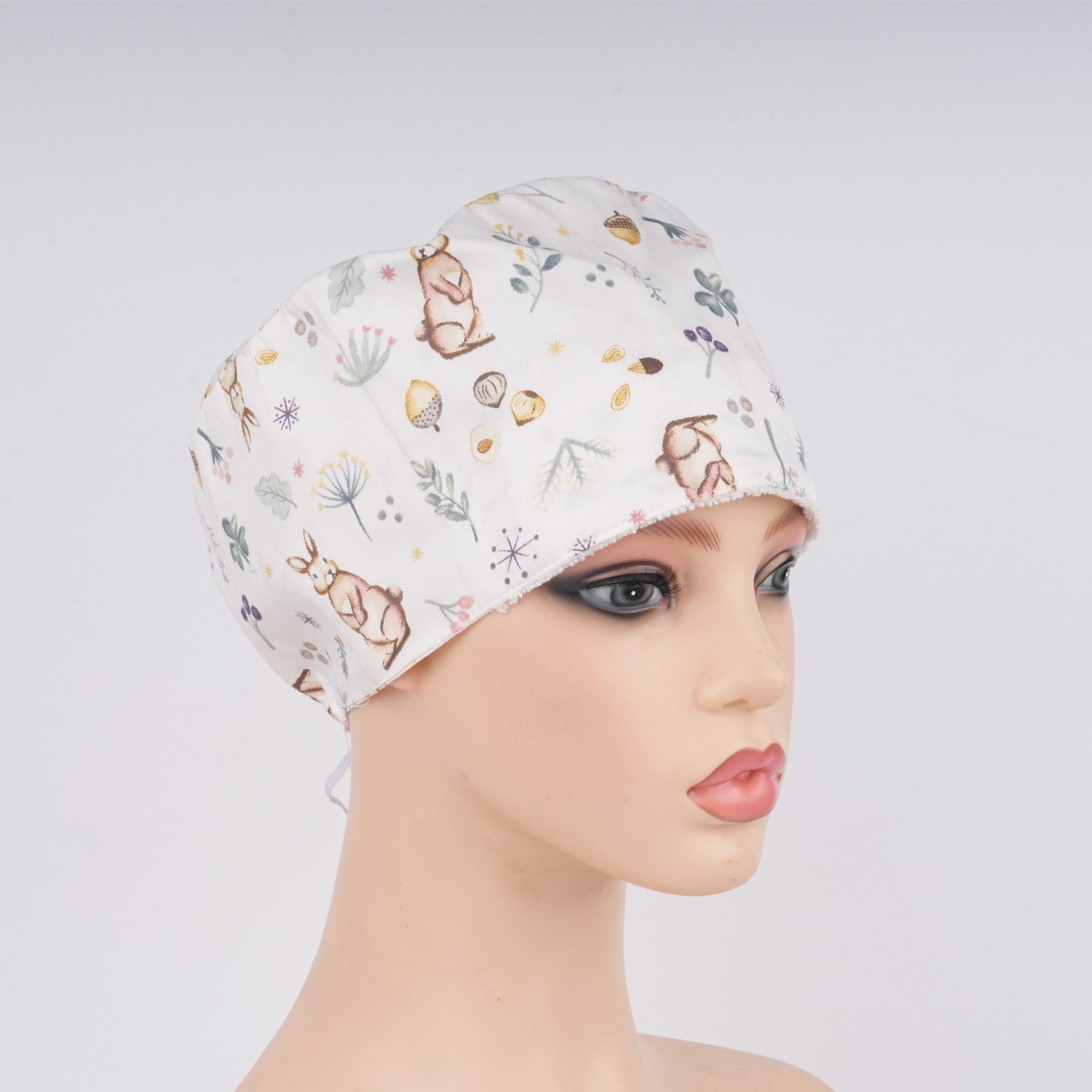 Cute Bunny Floral Euro Surgical Scrub Cap