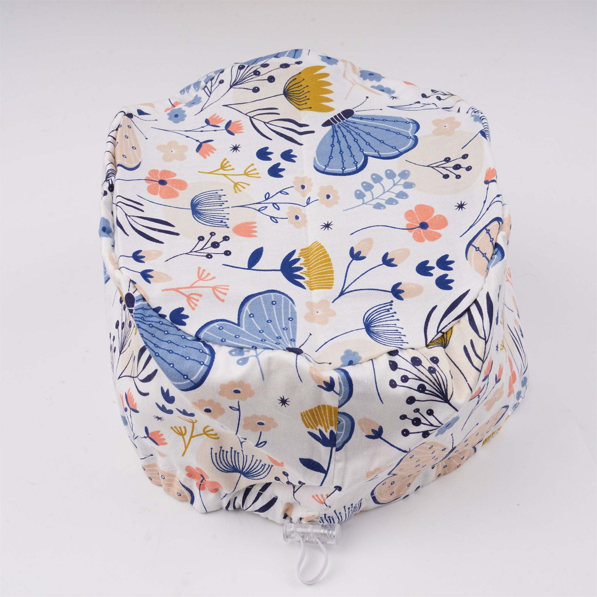 Euro Style Surgical Scrub Cap: Blue Butterfly & Yellow Floral in Soft Cotton