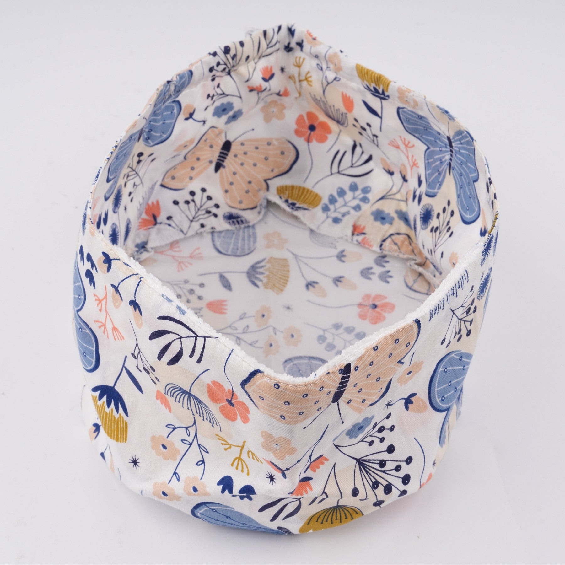 Euro Style Surgical Scrub Cap: Blue Butterfly & Yellow Floral in Soft Cotton