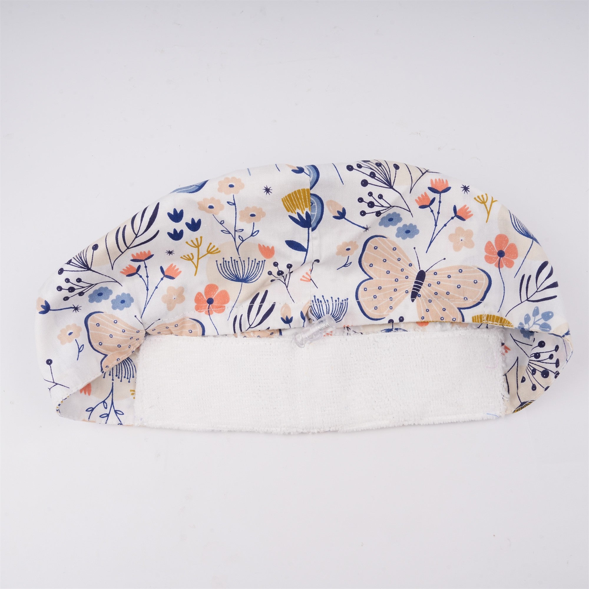 Euro Style Surgical Scrub Cap: Blue Butterfly & Yellow Floral in Soft Cotton