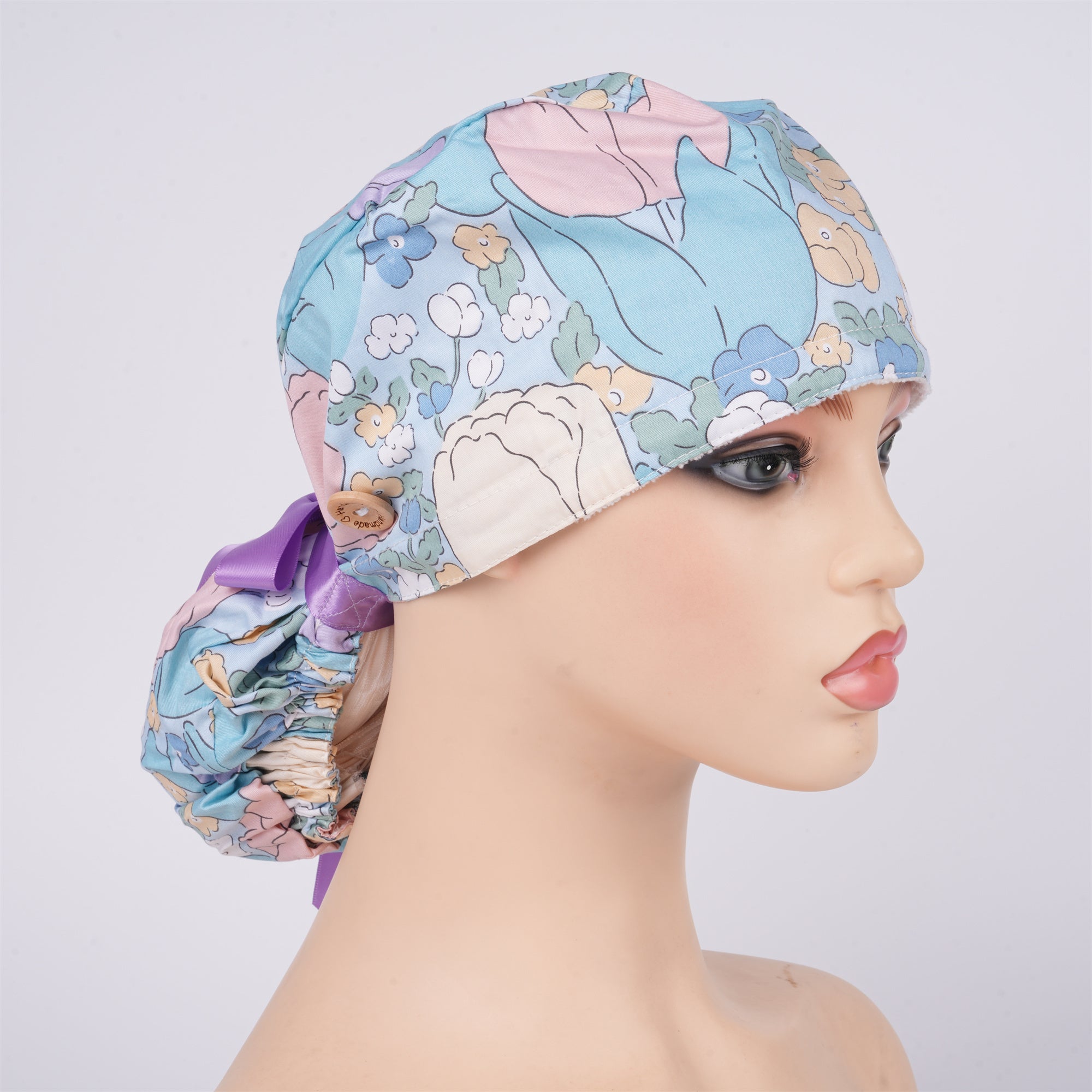 Tulip Bunny Cotton Ponytail Scrub Cap