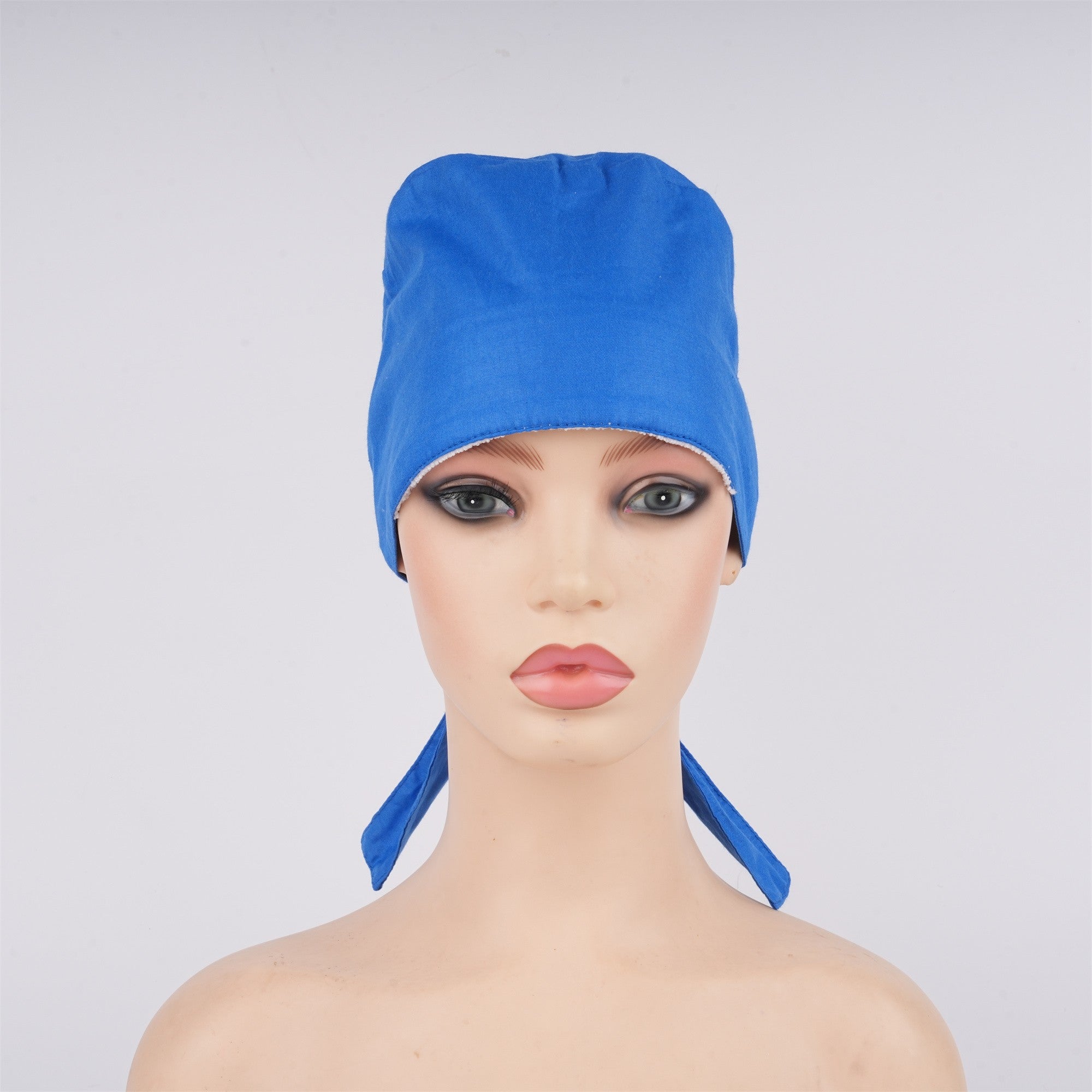 Blue Solid Cotton Surgical Scrub Cap - Tie-back Style
