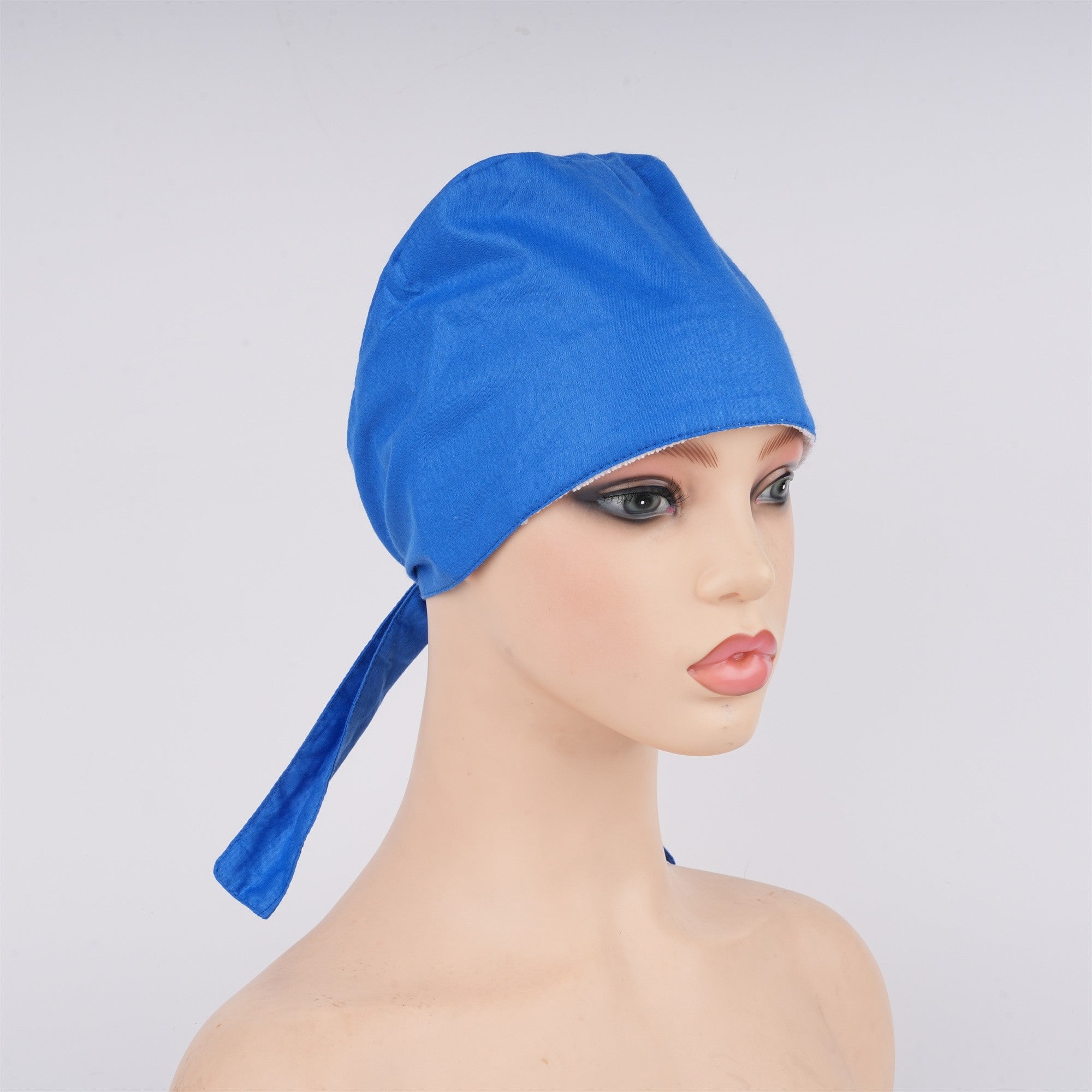 Blue Solid Cotton Surgical Scrub Cap - Tie-back Style