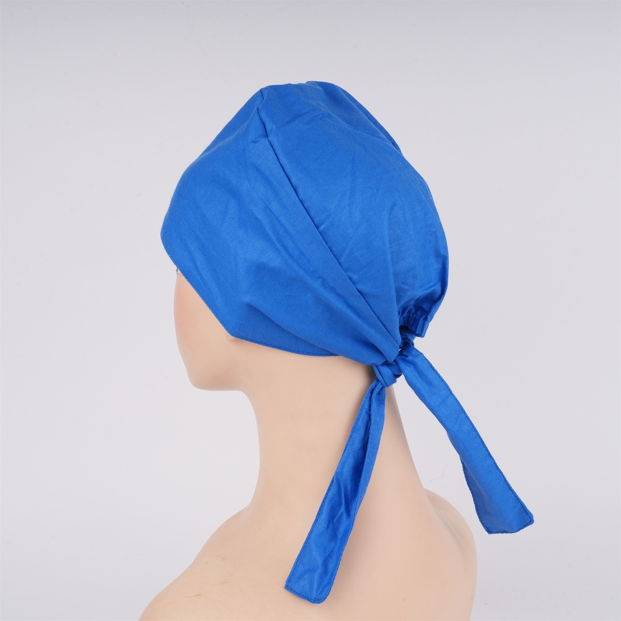 Blue Solid Cotton Surgical Scrub Cap - Tie-back Style