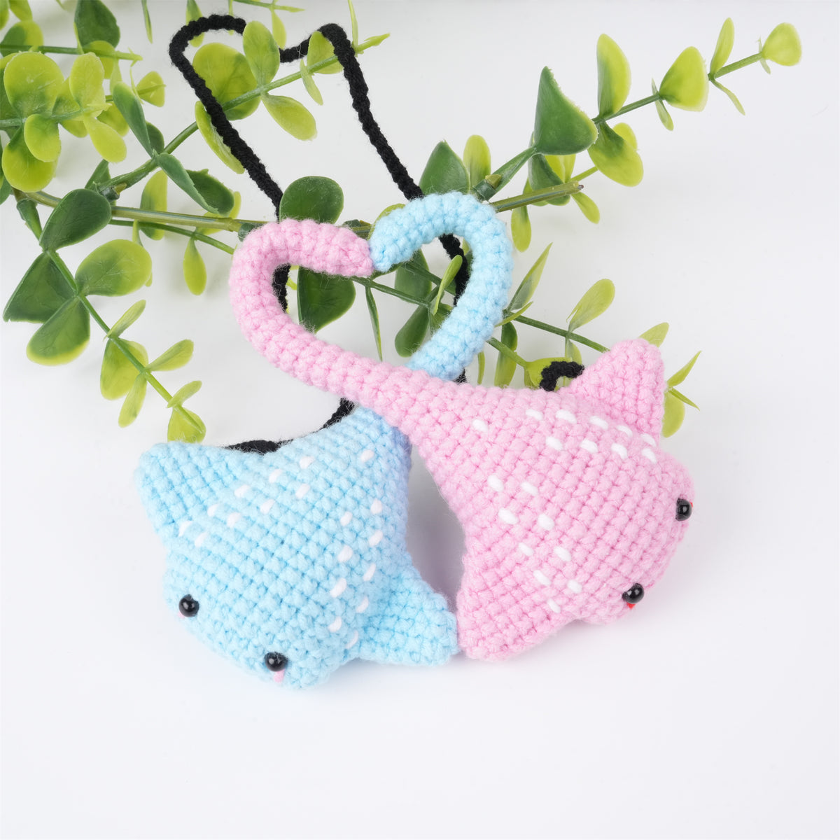 Pink Blue Heart Stingray Crochet Ornament,Couples GIft