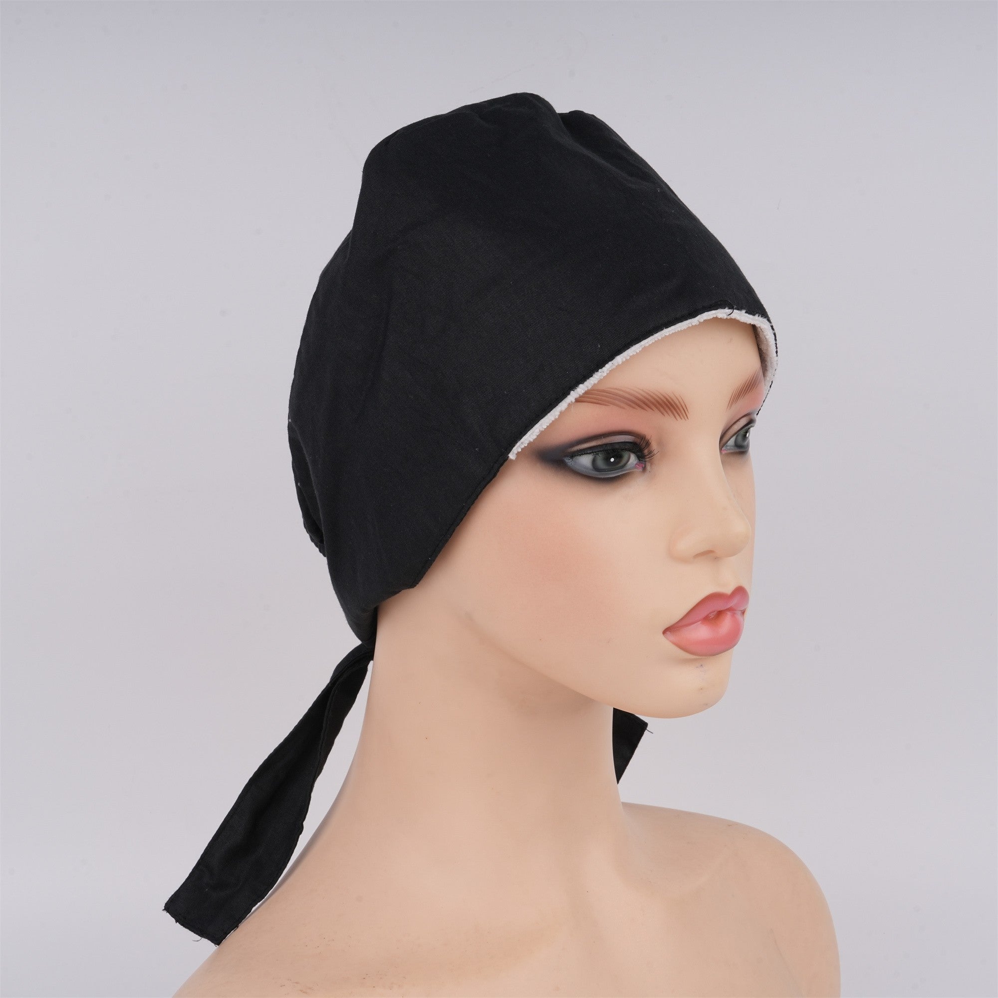Black Solid Surgical Scrub Cap Unisex - Tie-back Style