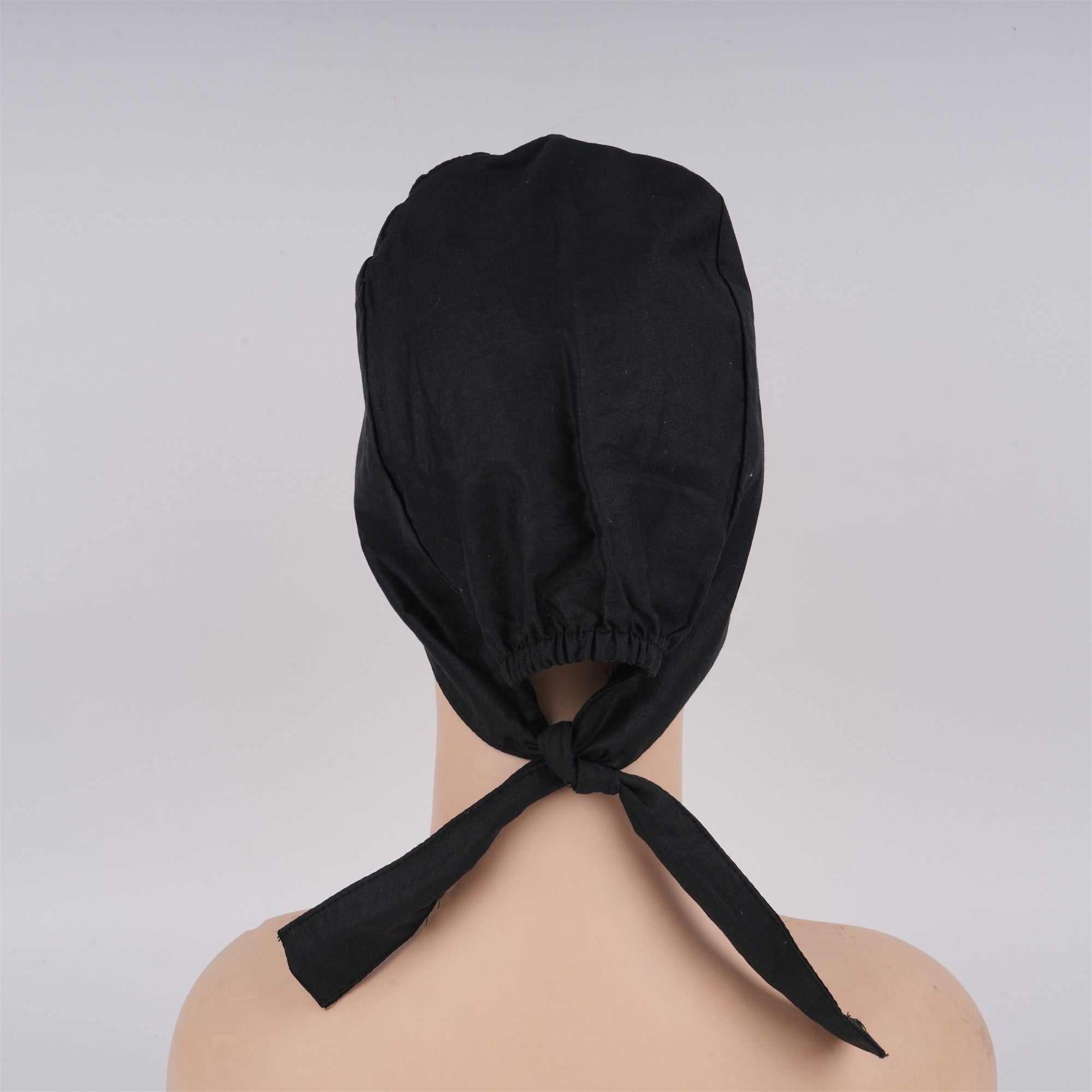 Black Solid Surgical Scrub Cap Unisex - Tie-back Style