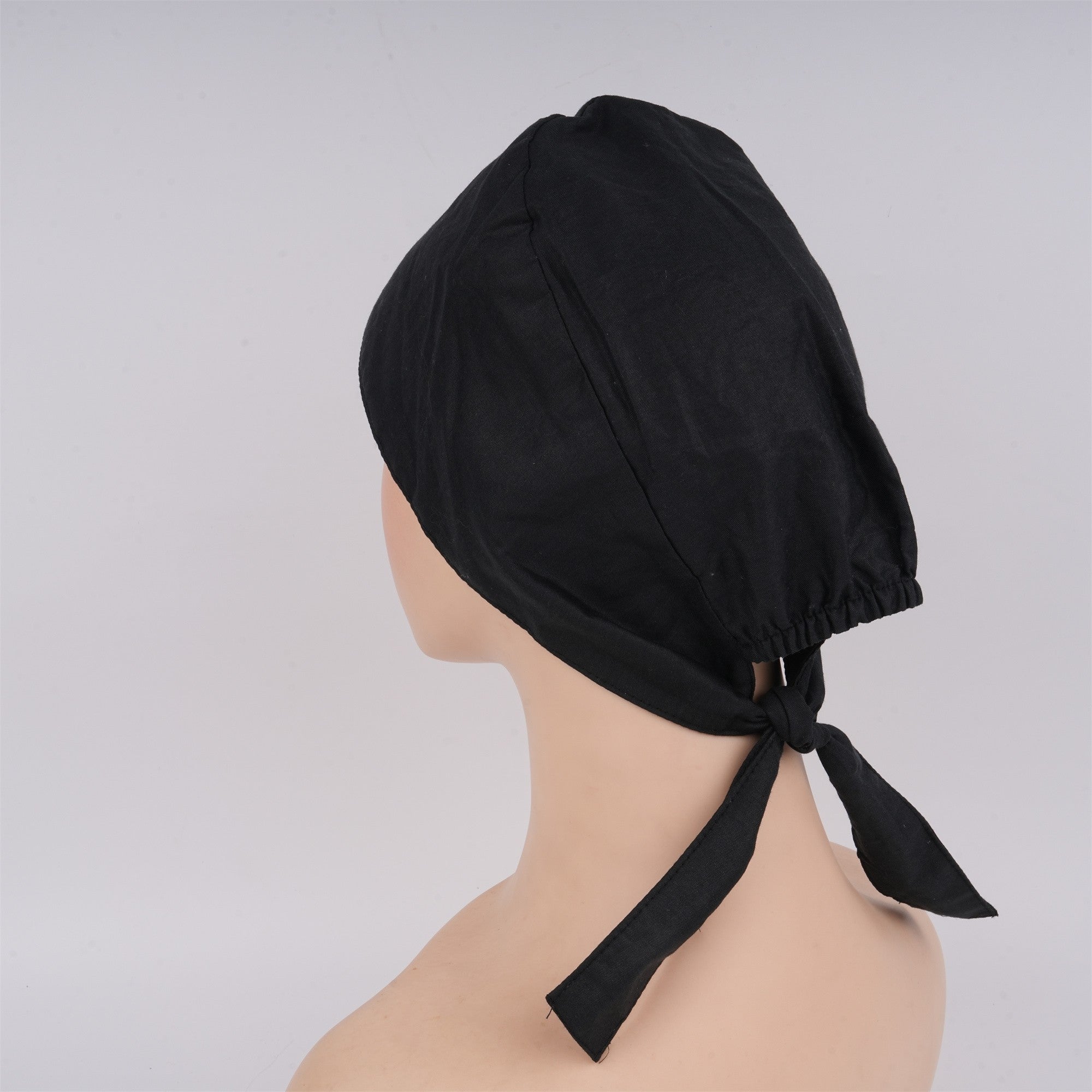 Black Solid Surgical Scrub Cap Unisex - Tie-back Style