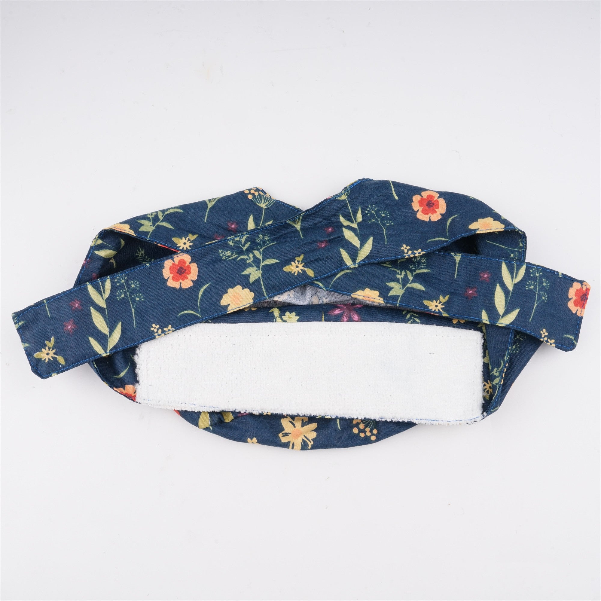 Handmade Surgical Cap: Tieback Style,Yellow Flowers on Navy Cotton
