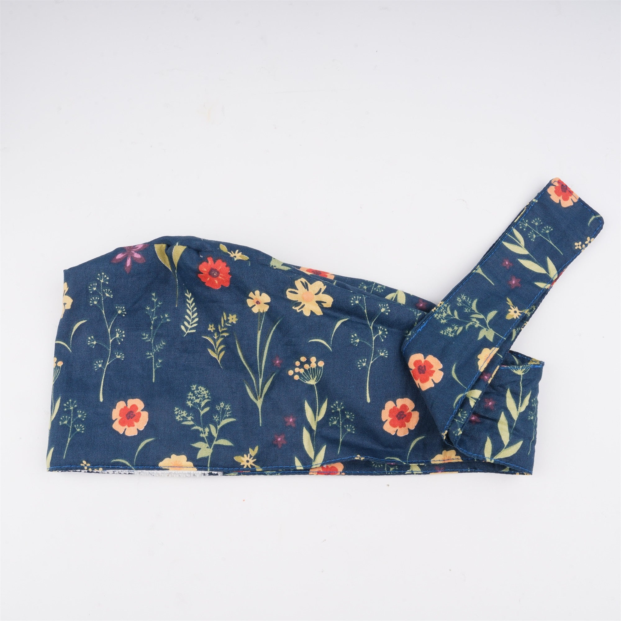 Handmade Surgical Cap: Tieback Style,Yellow Flowers on Navy Cotton