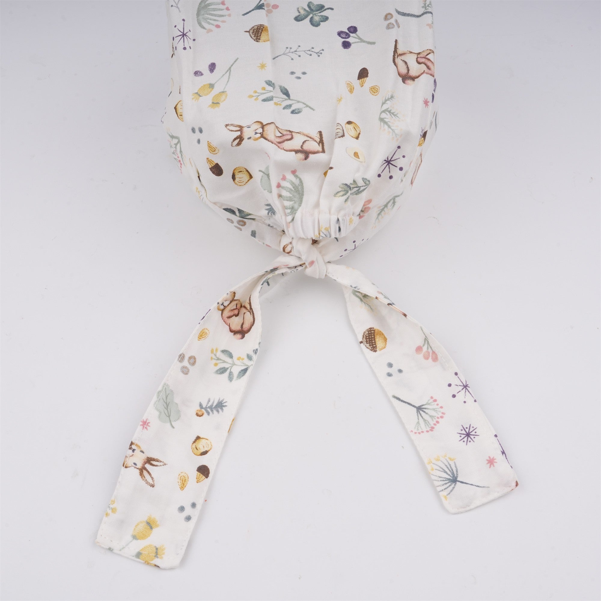 Bunny Flowers Print Tieback Surgical Scrub Cap, Handmade Cotton OR Hat