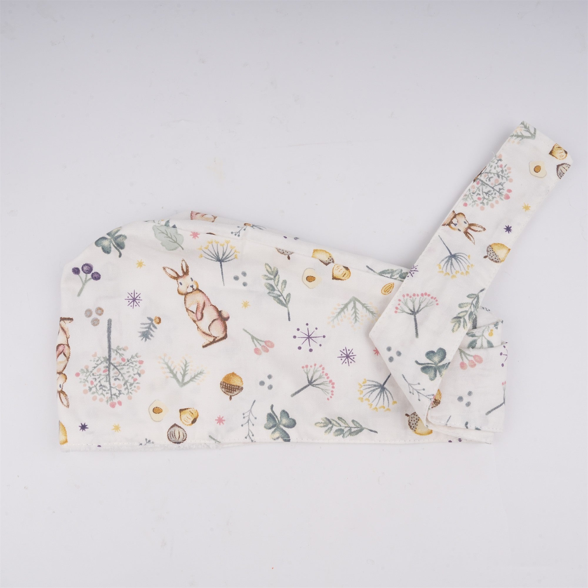Bunny Flowers Print Tieback Surgical Scrub Cap, Handmade Cotton OR Hat