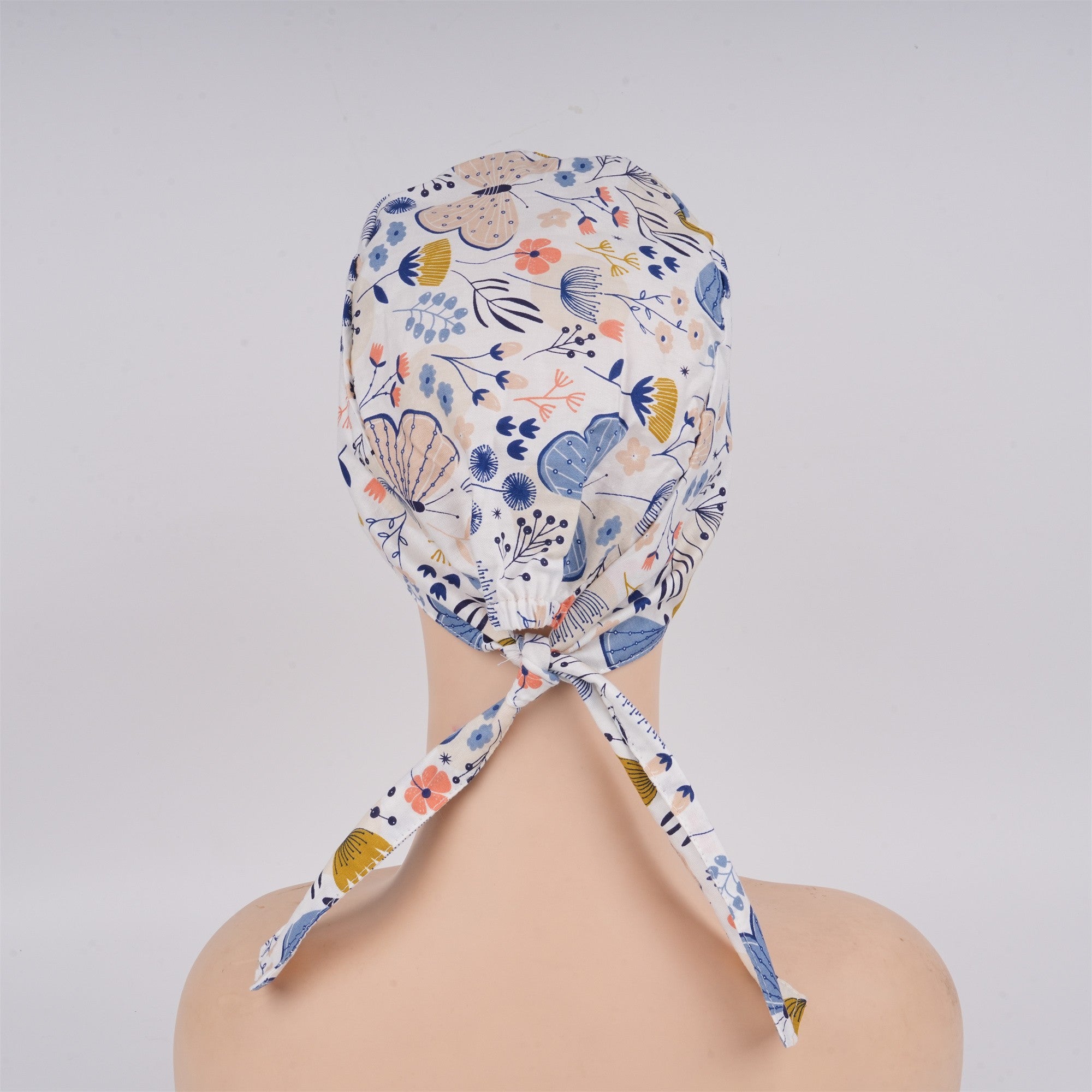 Blue Butterfly Flowers Surgical Scrub Cap - Tieback Style