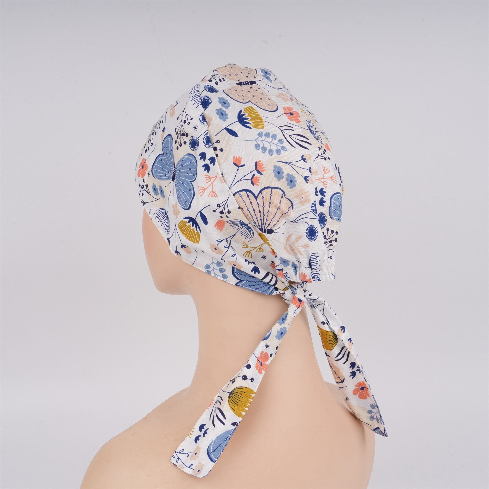 Blue Butterfly Flowers Surgical Scrub Cap - Tieback Style