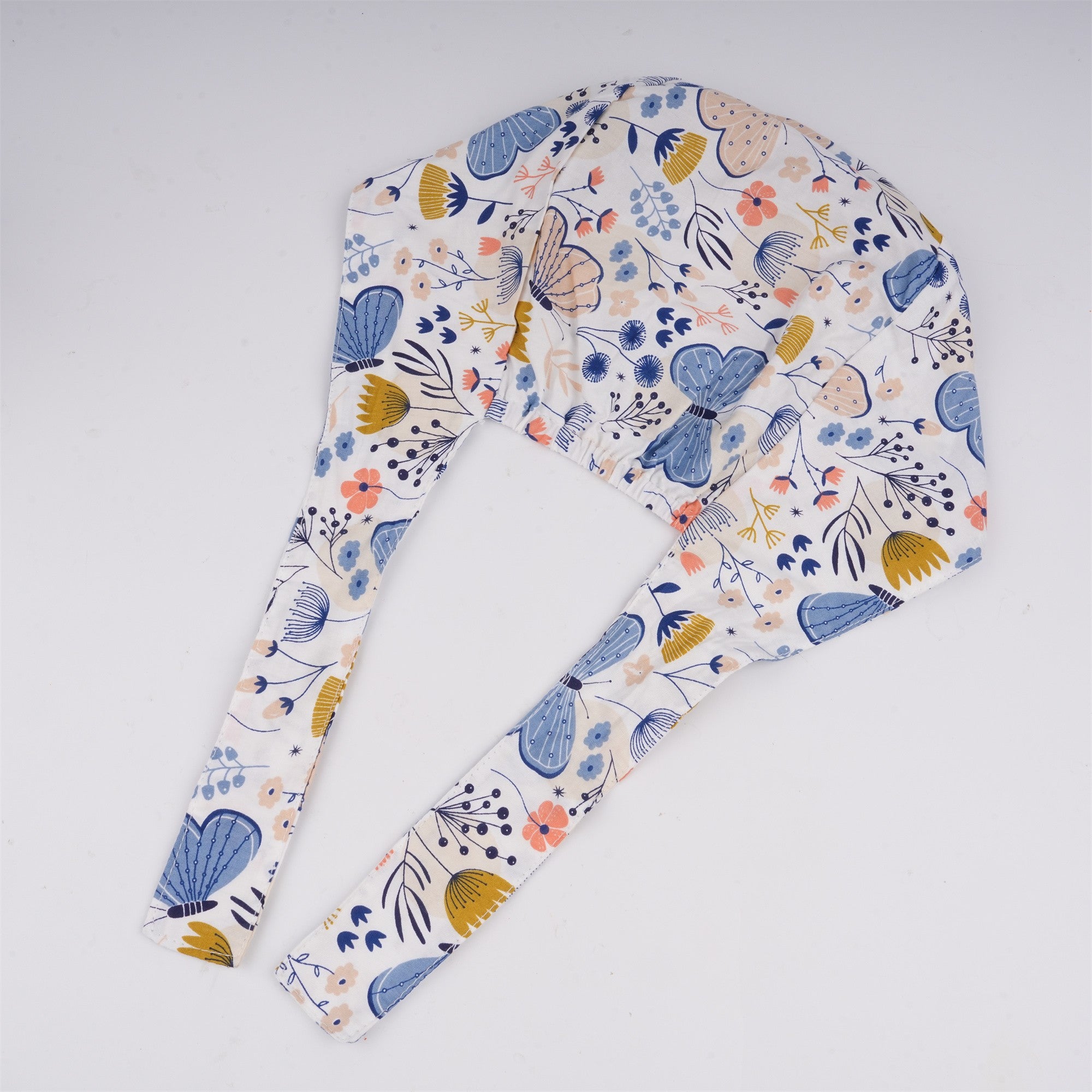 Blue Butterfly Flowers Surgical Scrub Cap - Tieback Style