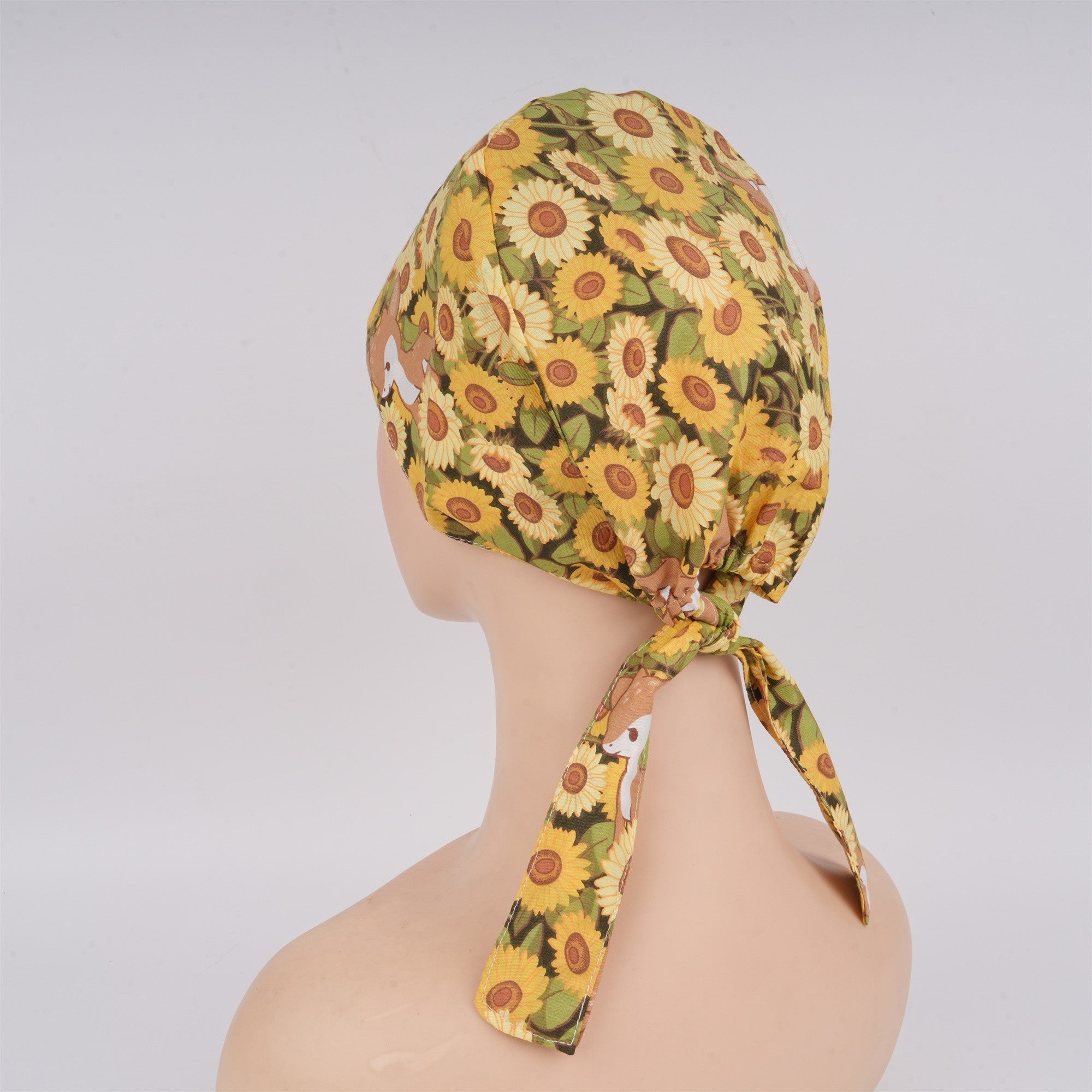 Summer Sunflower Cotton Surgical Scrub Cap - Tieback Style
