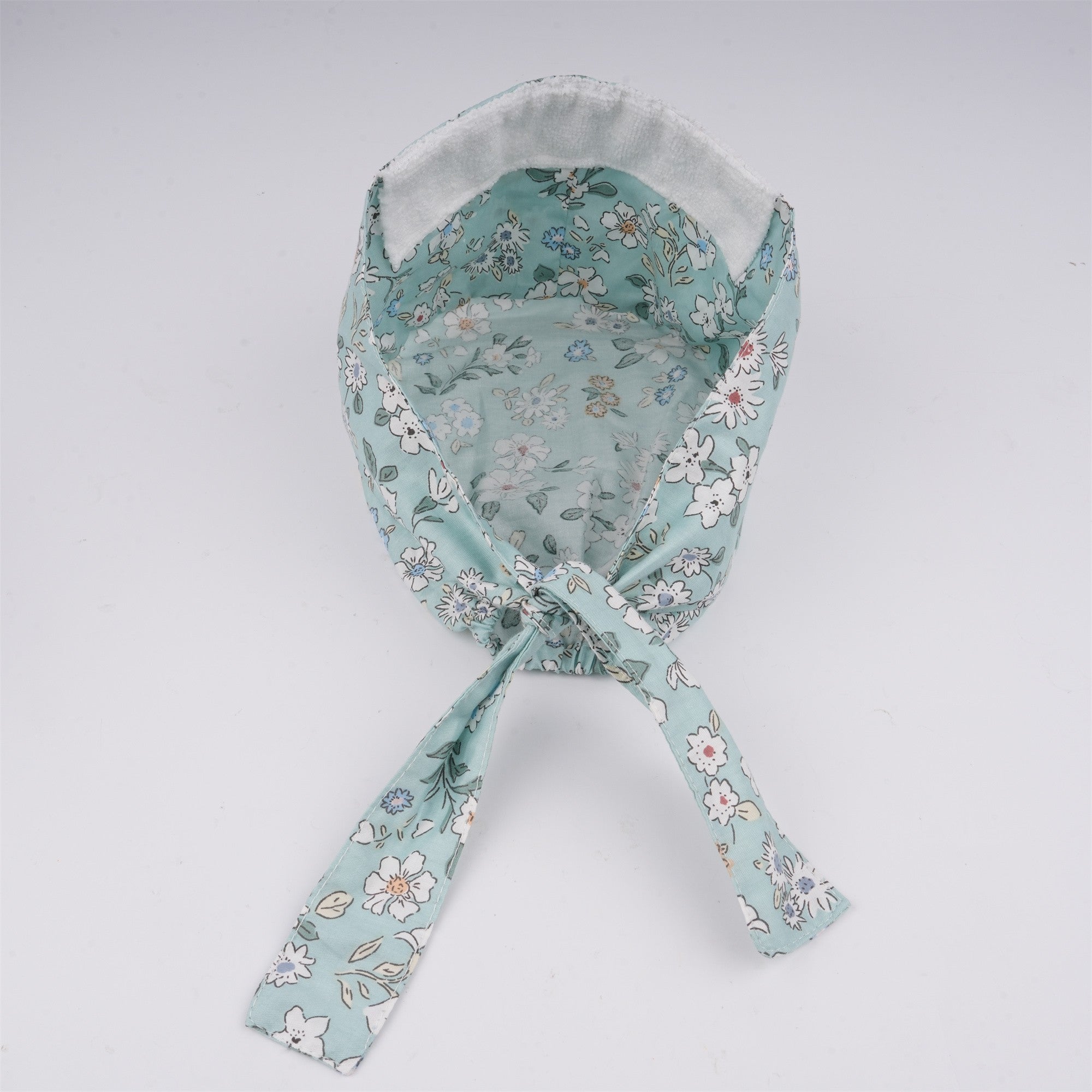 Mint Green Floral Surgical Scrub Cap, Tieback Style Cotton OR hat