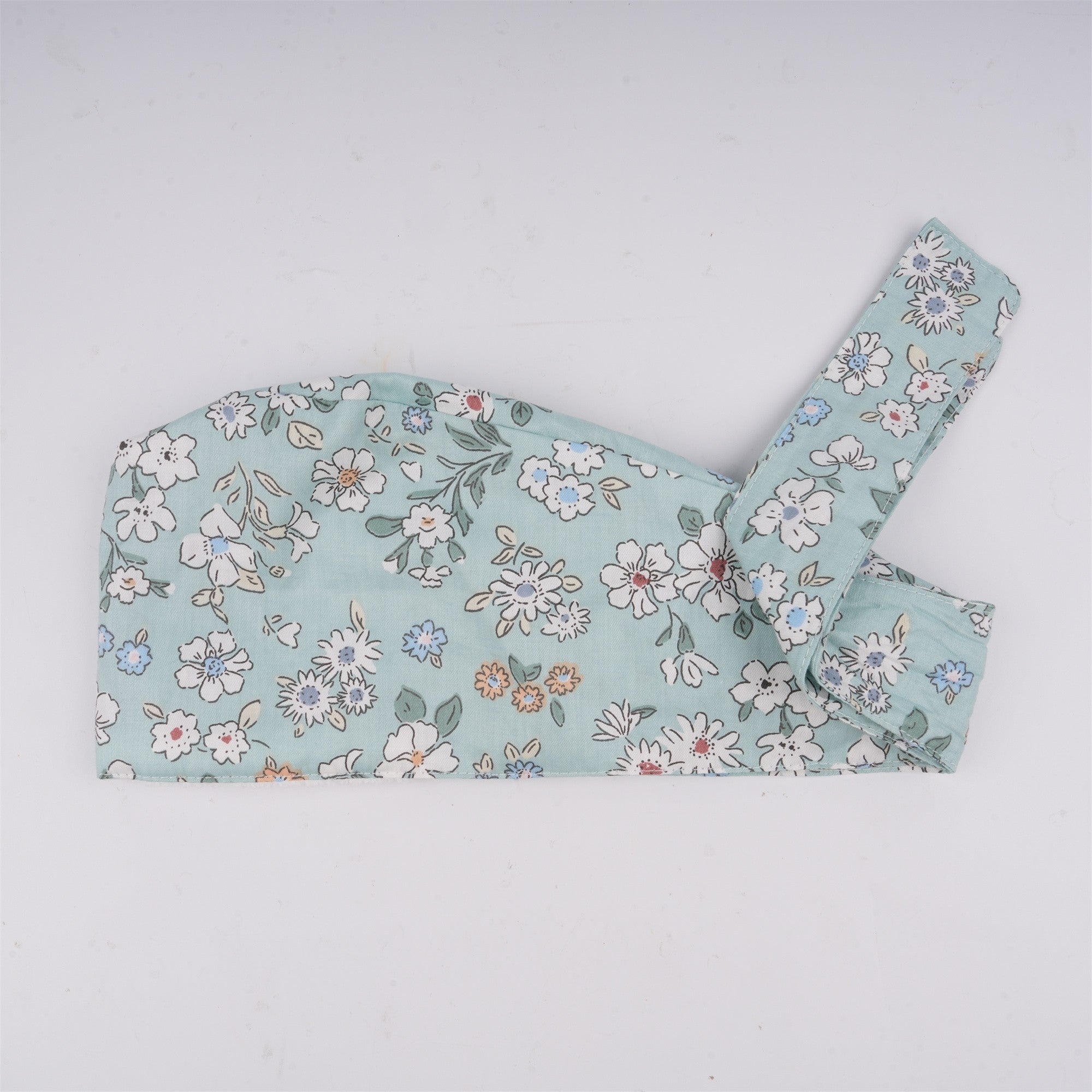 Mint Green Floral Surgical Scrub Cap, Tieback Style Cotton OR hat