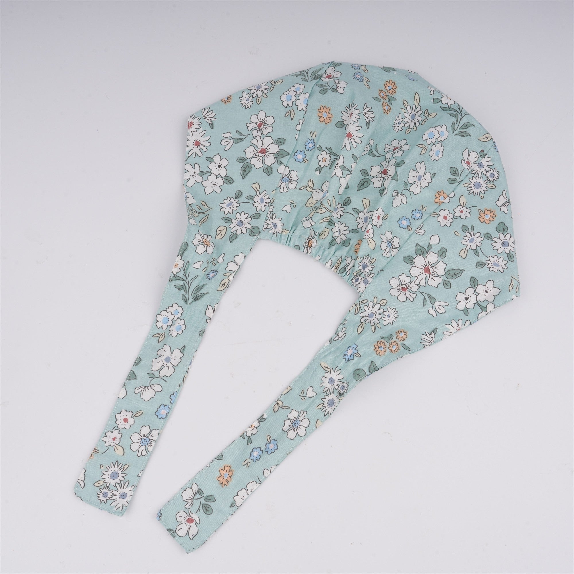 Mint Green Floral Surgical Scrub Cap, Tieback Style Cotton OR hat