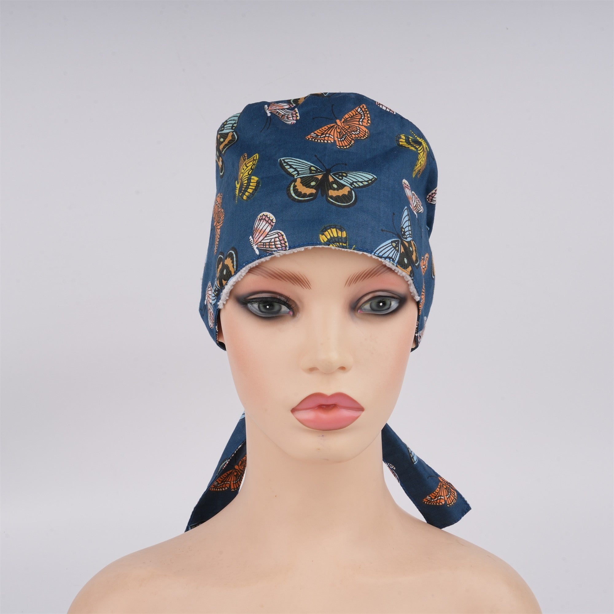 Navy Butterfly Cotton Scrub Cap,Handmade Tieback Style surgical Hat