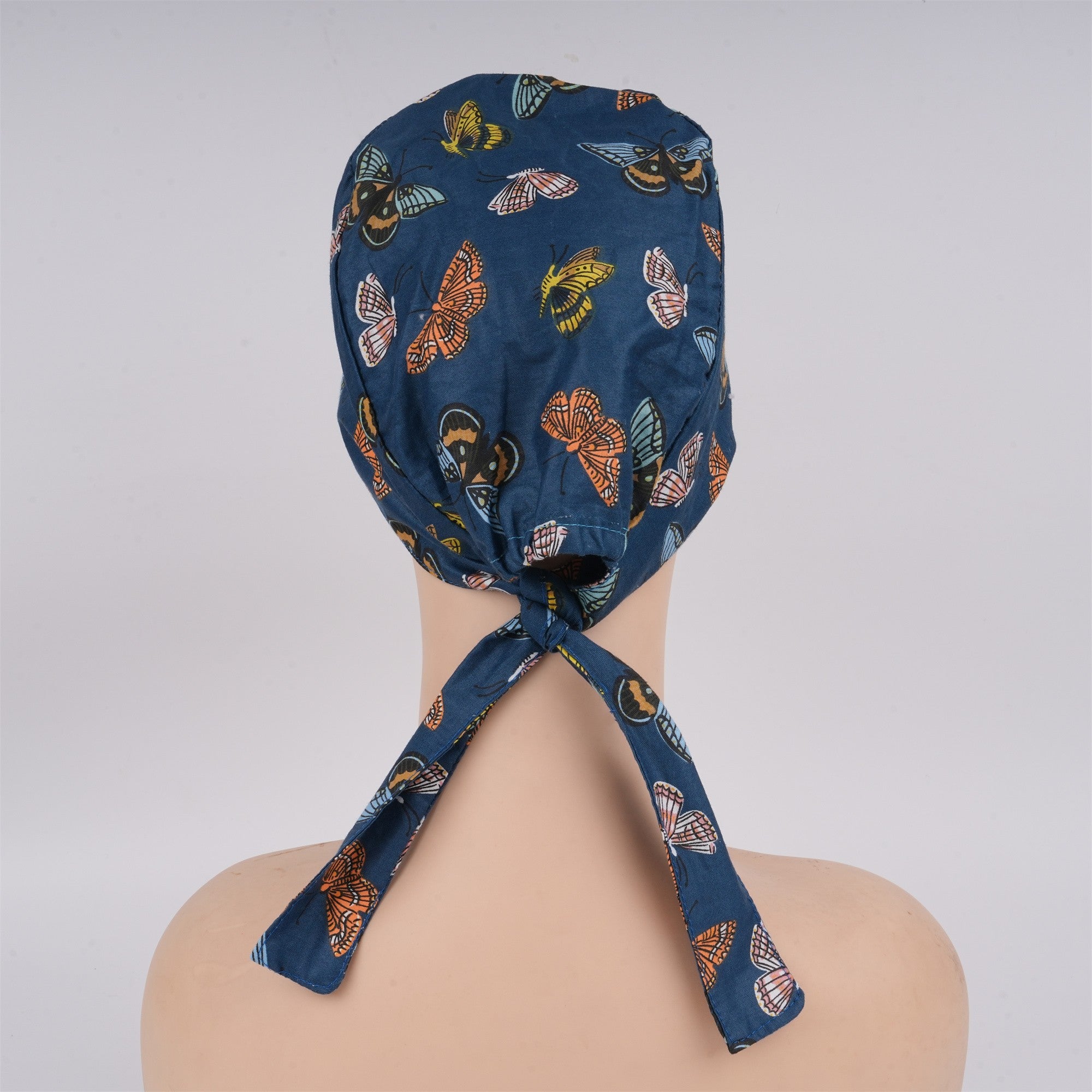 Navy Butterfly Cotton Scrub Cap,Handmade Tieback Style surgical Hat