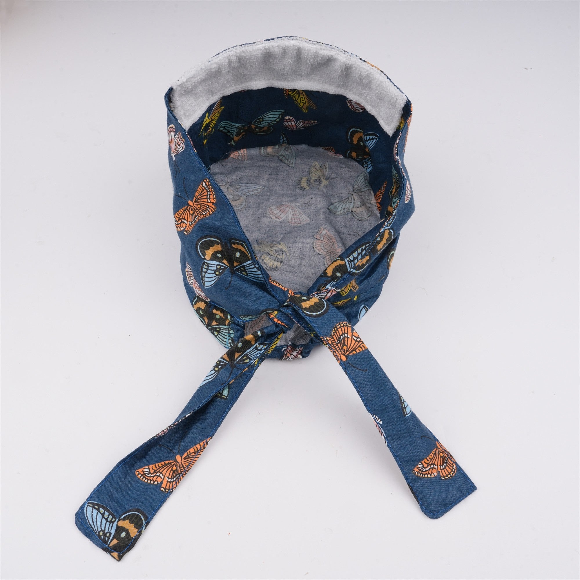 Navy Butterfly Cotton Scrub Cap,Handmade Tieback Style surgical Hat