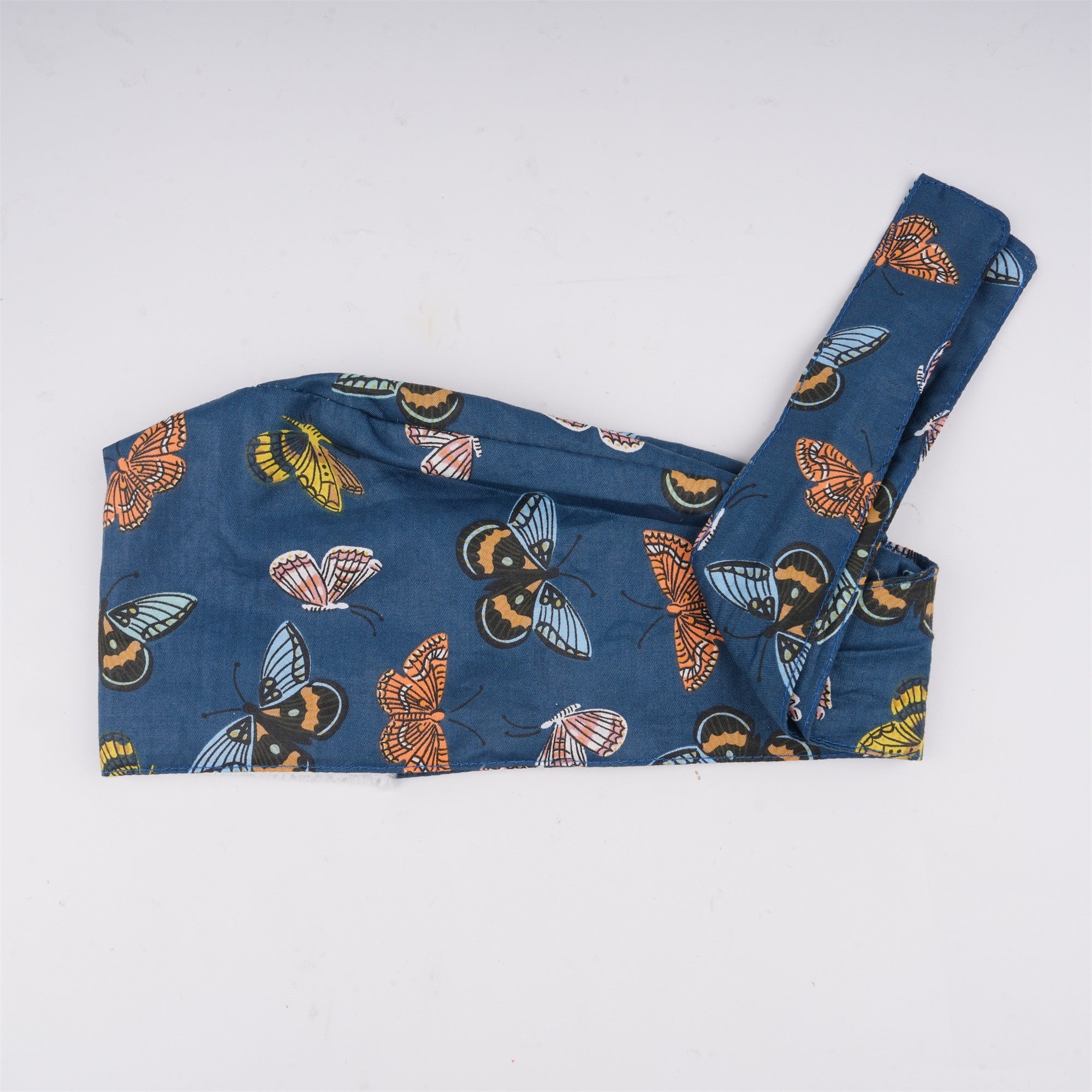 Navy Butterfly Cotton Scrub Cap,Handmade Tieback Style surgical Hat