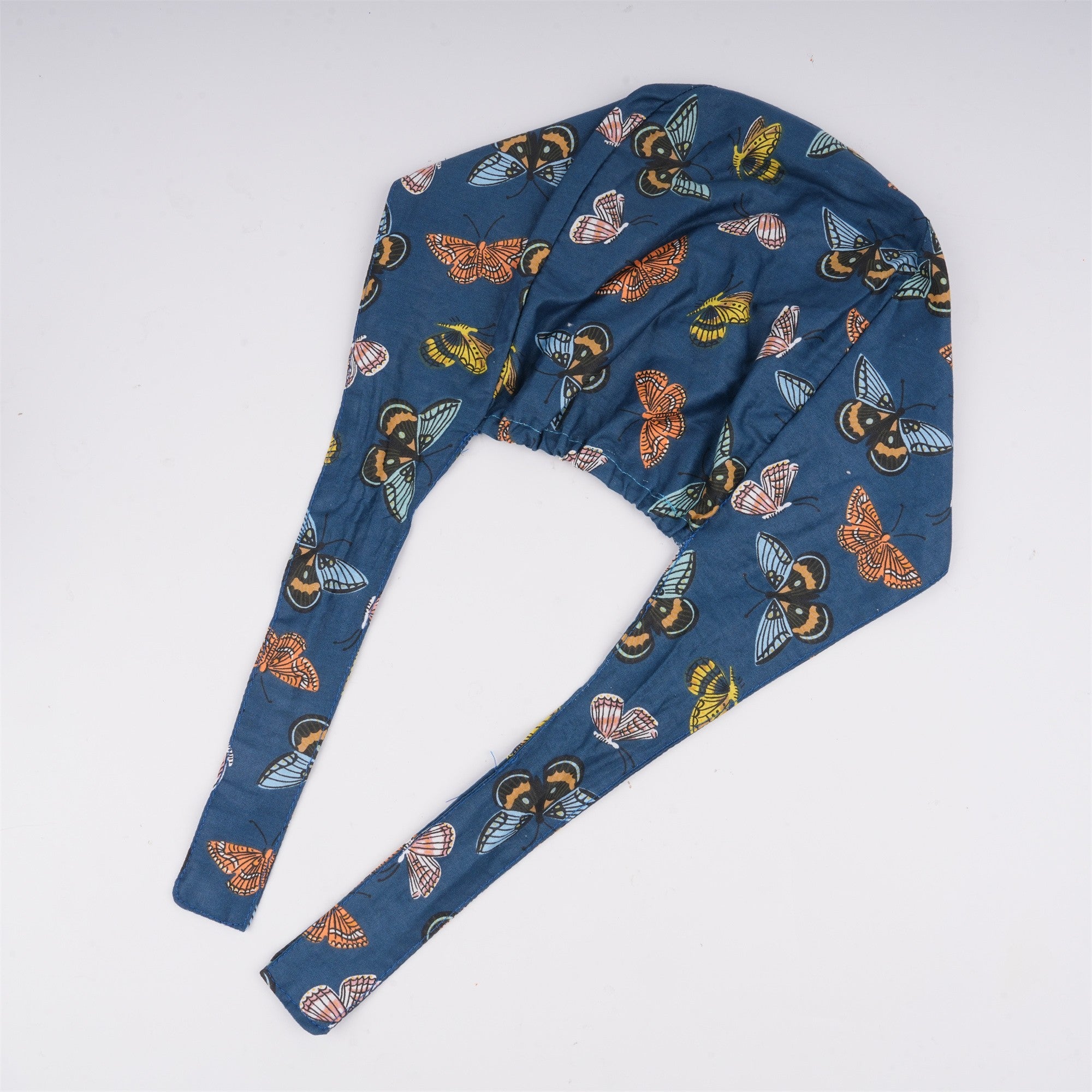 Navy Butterfly Cotton Scrub Cap,Handmade Tieback Style surgical Hat