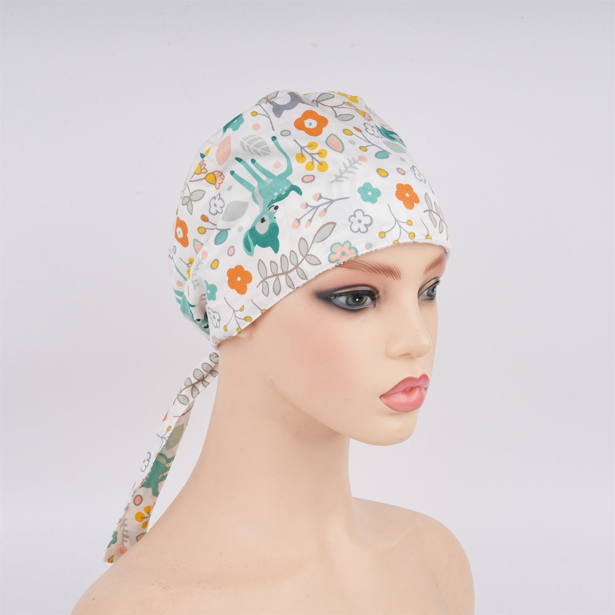 Teal Deer Cotton Surgical Scrub Cap,Handmade Tieback OR Hat