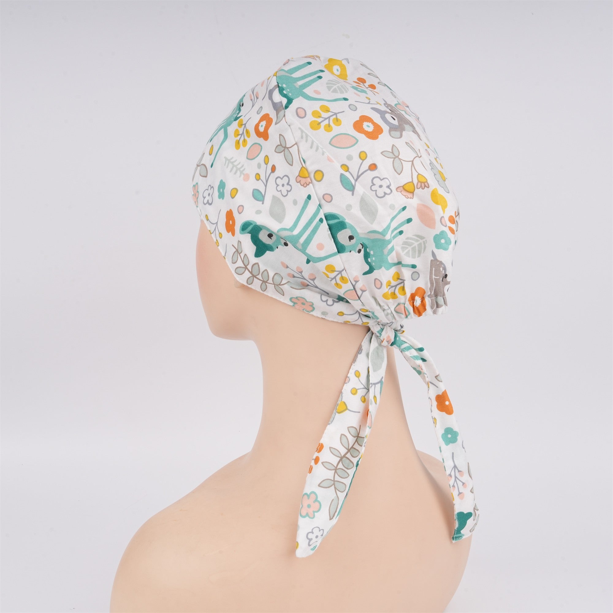 Teal Deer Cotton Surgical Scrub Cap,Handmade Tieback OR Hat