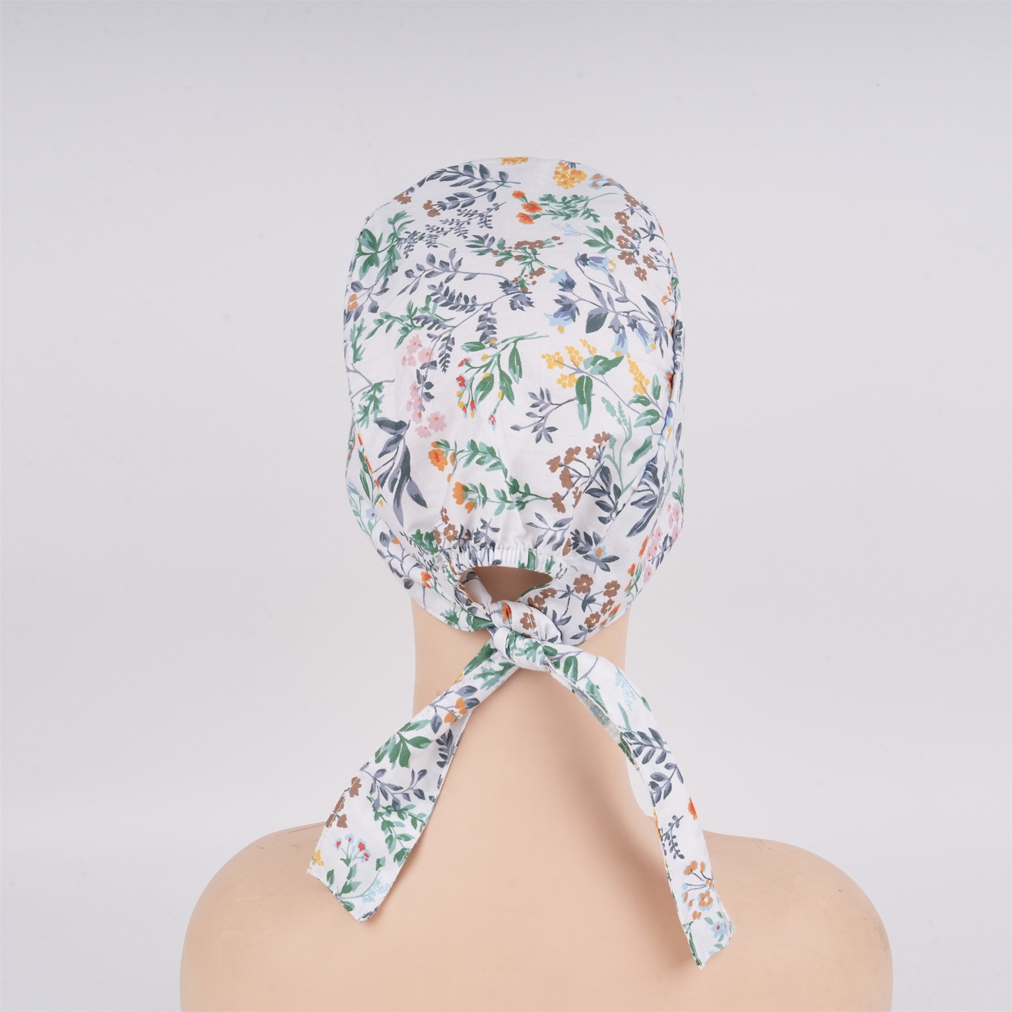 Wildflowers Tieback Surgical Scrub Cao, White Cotton OR Hat Handmade