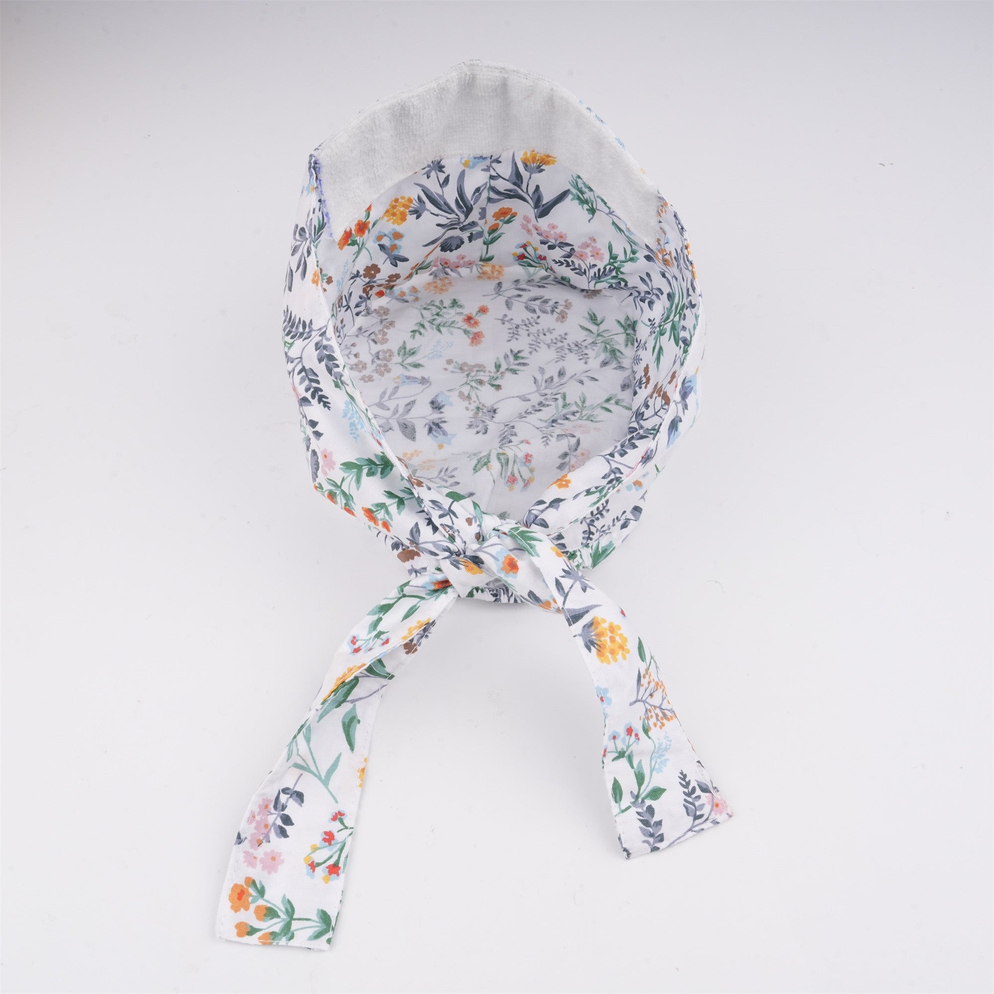 Wildflowers Tieback Surgical Scrub Cao, White Cotton OR Hat Handmade