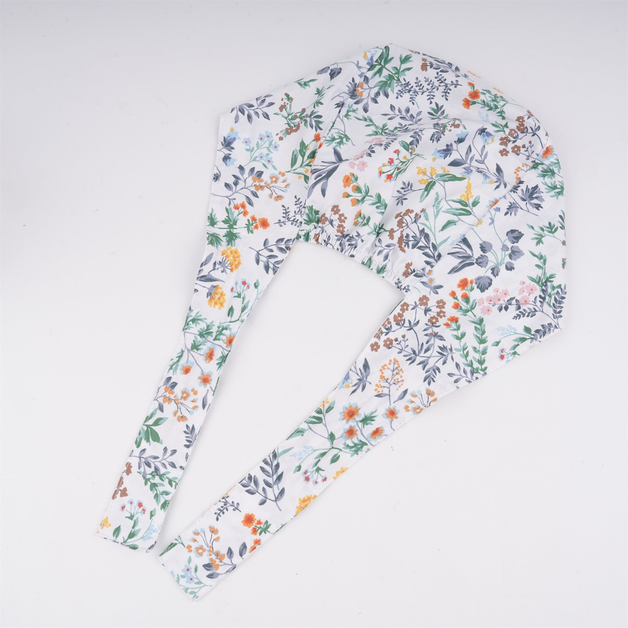 Wildflowers Tieback Surgical Scrub Cao, White Cotton OR Hat Handmade