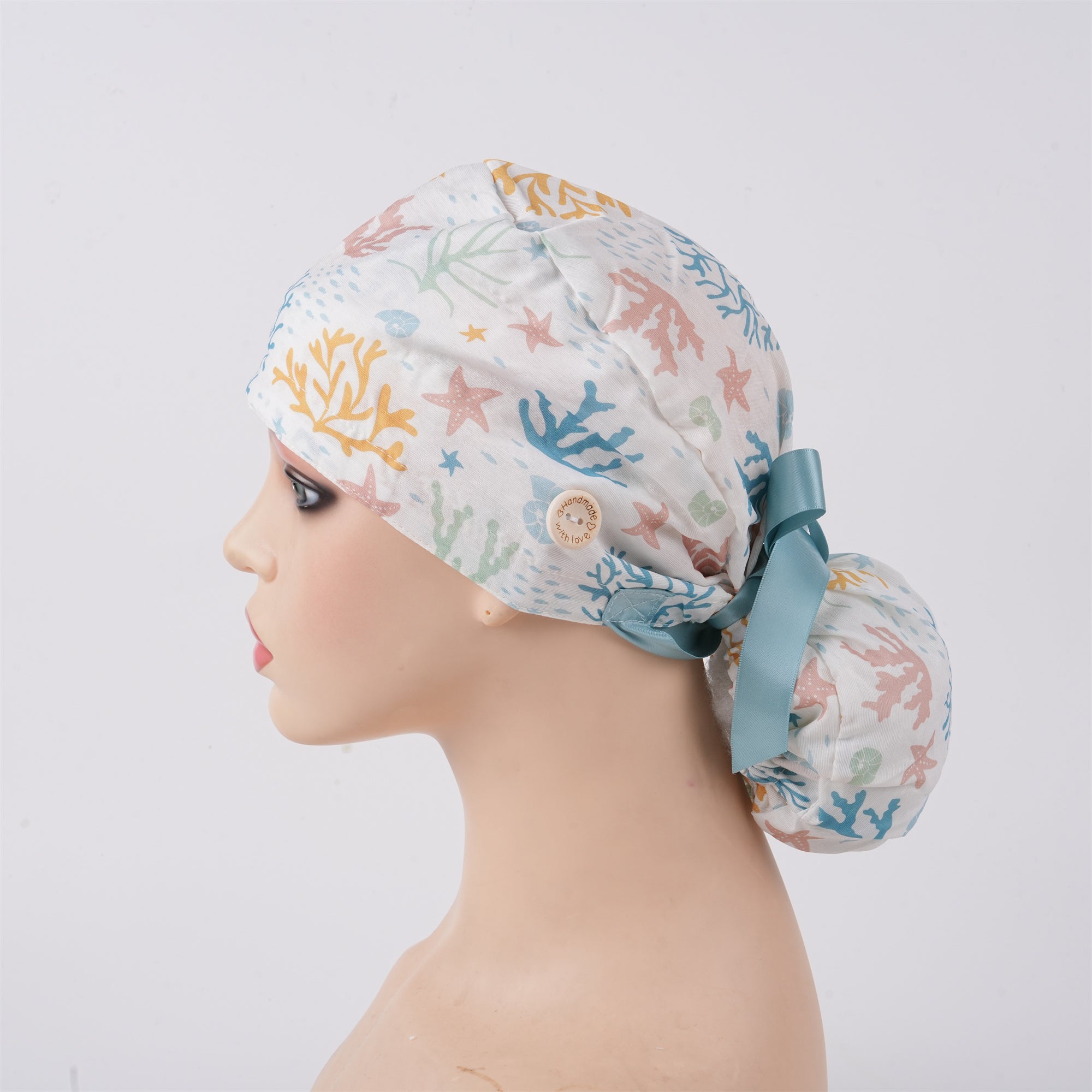 Ocean Coral Ponytail Scrub Cap