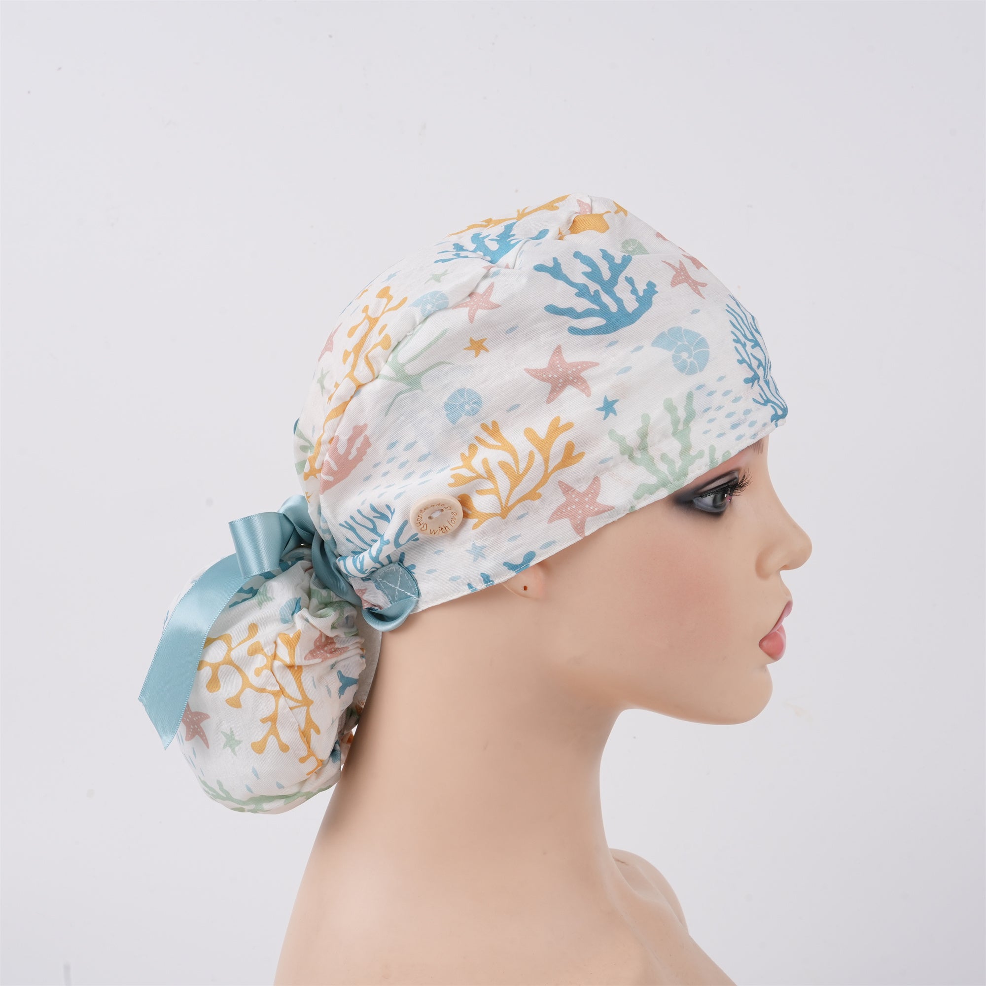 Ocean Coral Ponytail Scrub Cap