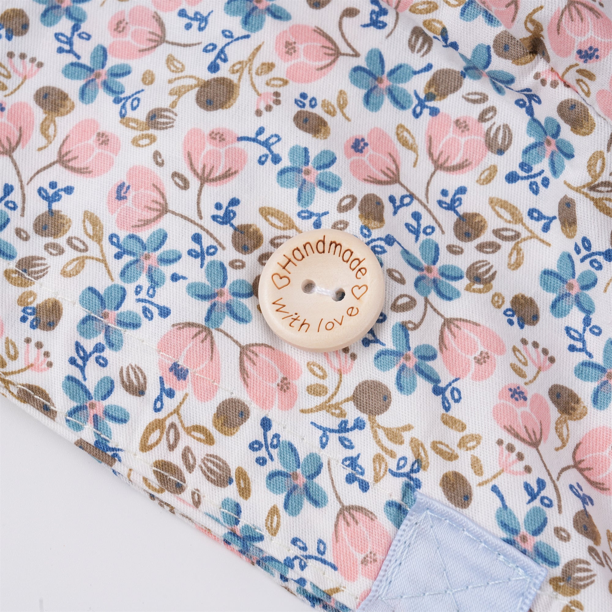 Floral Cotton Ponytail Scrub Cap: Blue Pink Flowers
