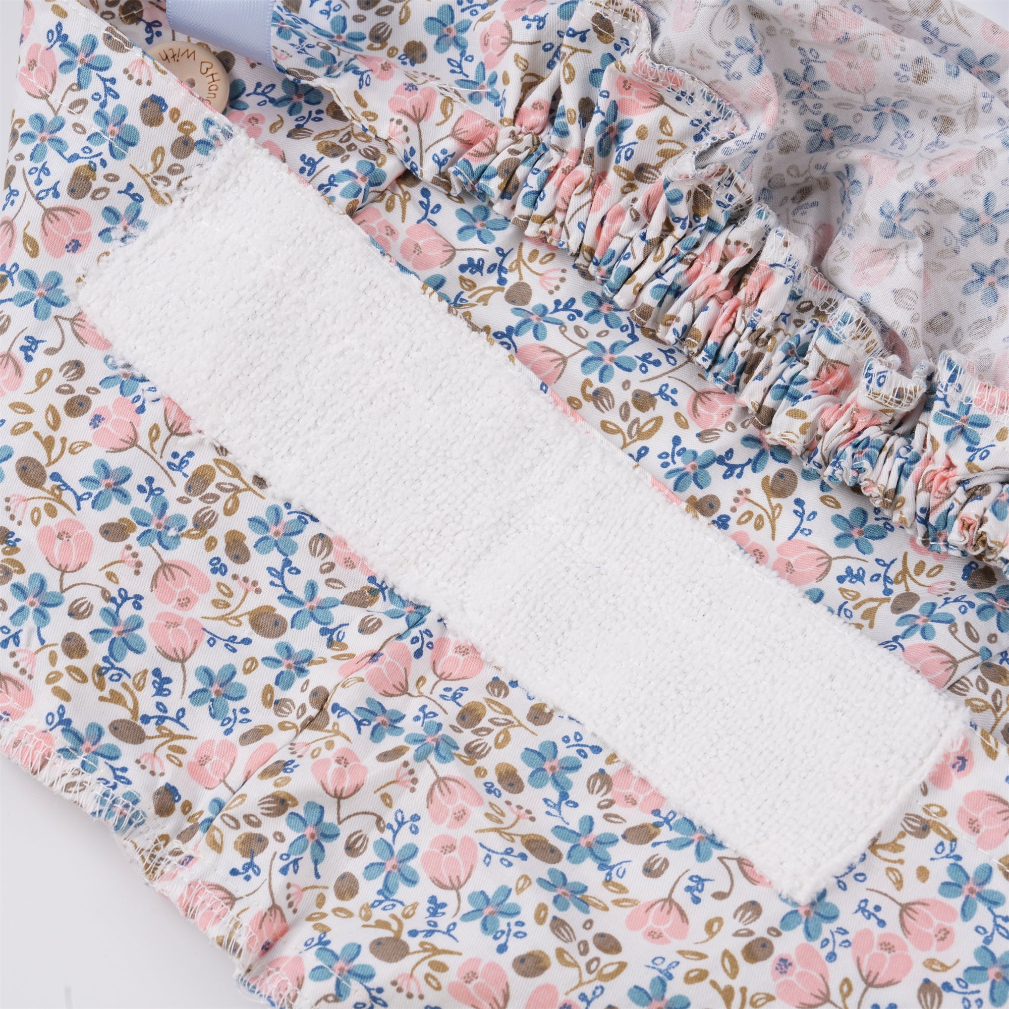 Floral Cotton Ponytail Scrub Cap: Blue Pink Flowers
