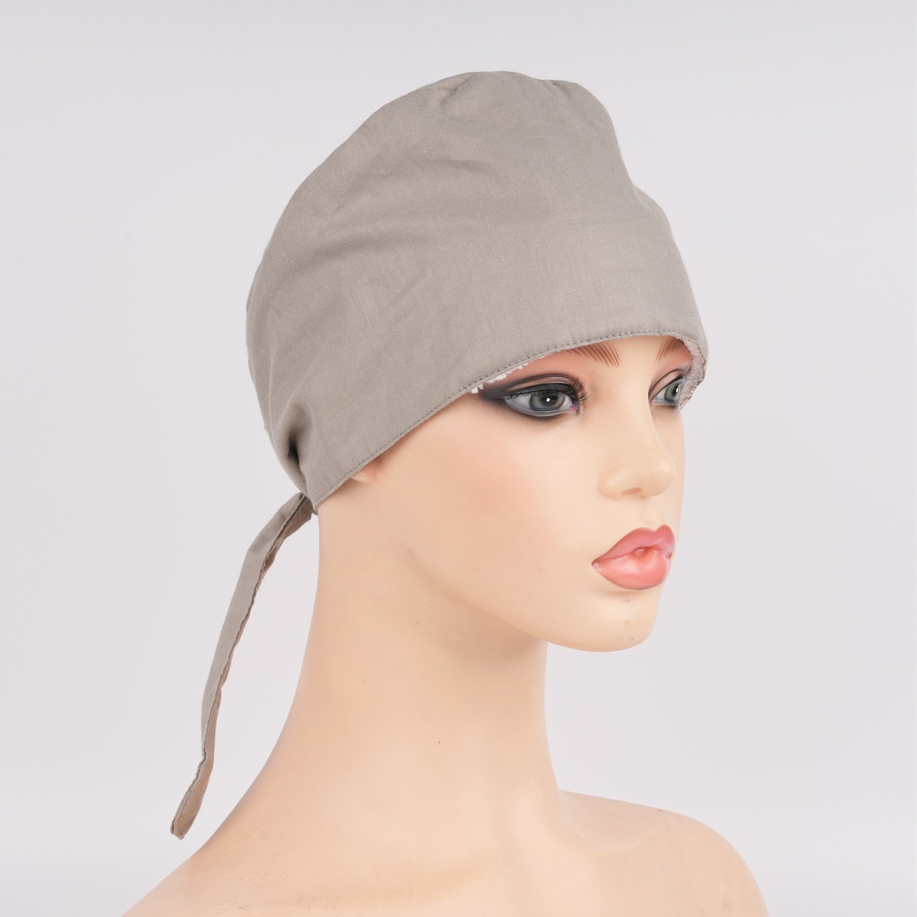 Grey Solid Cotton Surgical Scrub Cap - Tie-back Style
