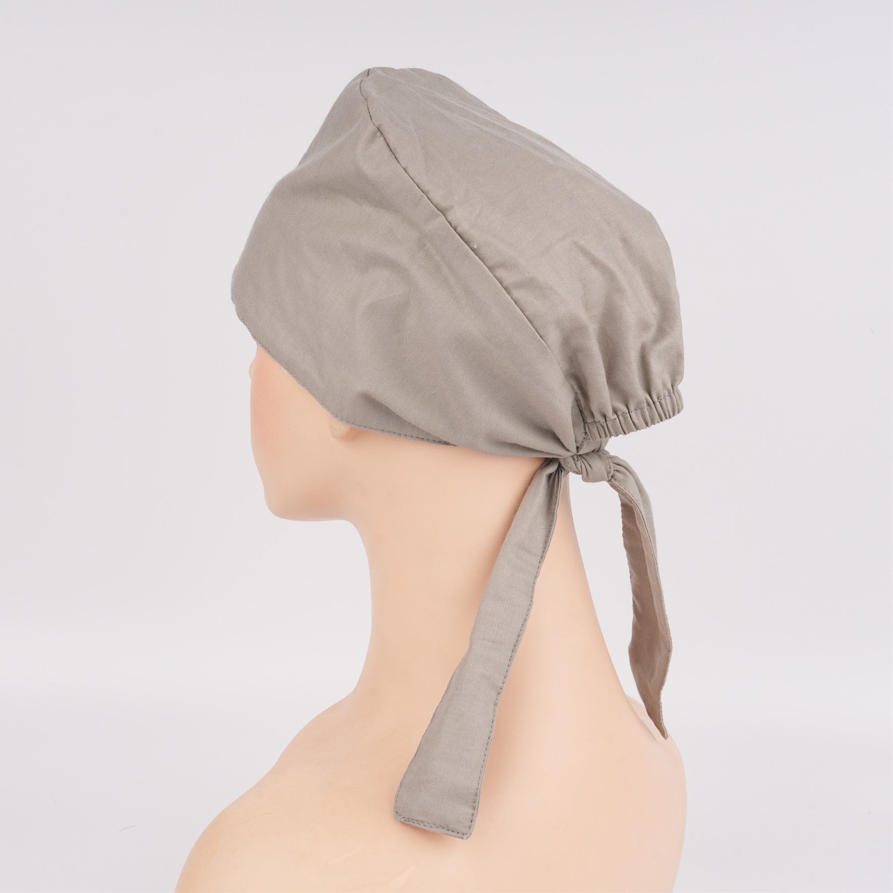 Grey Solid Cotton Surgical Scrub Cap - Tie-back Style