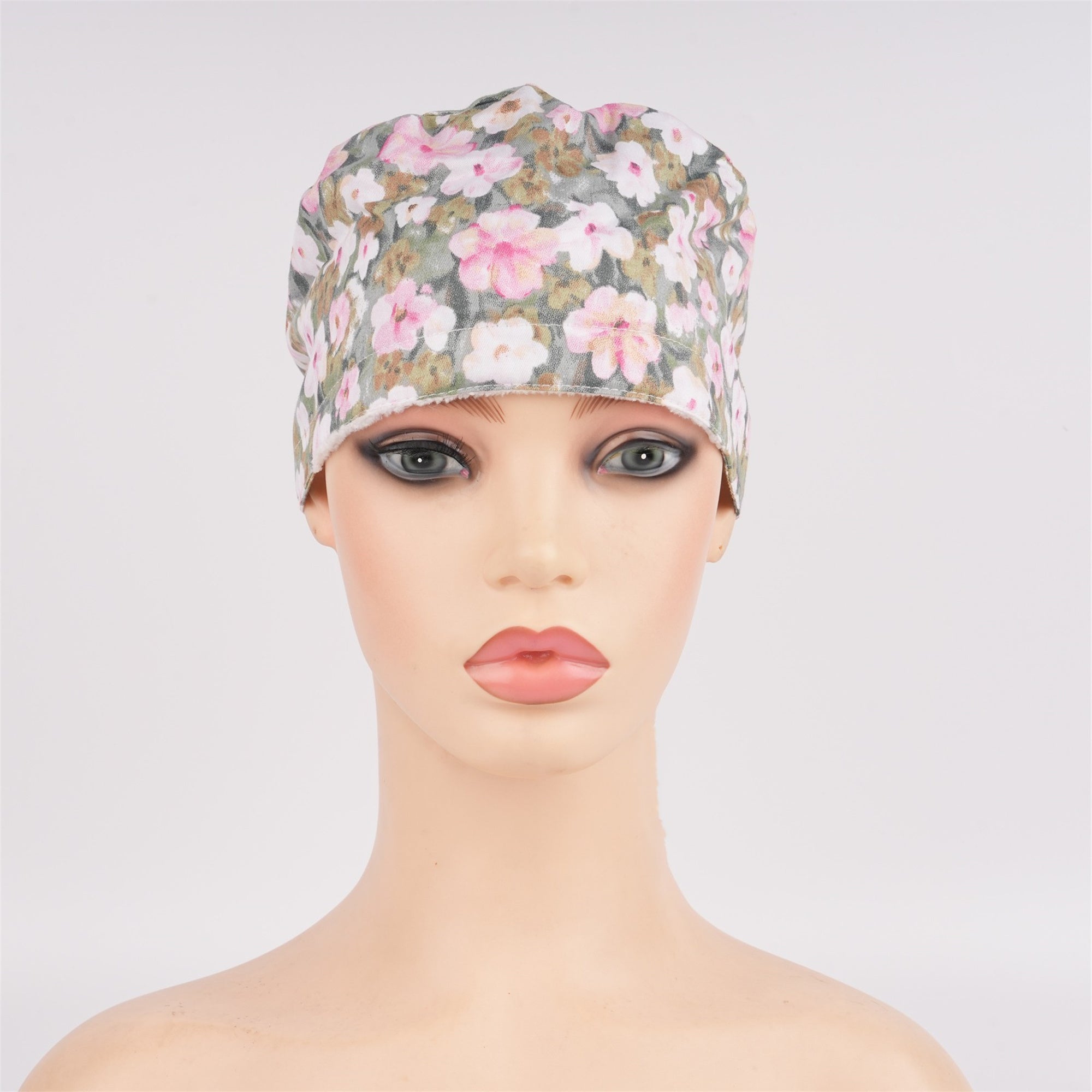 Pink Pastel Flower Cotton Ponytail Scrub Cap