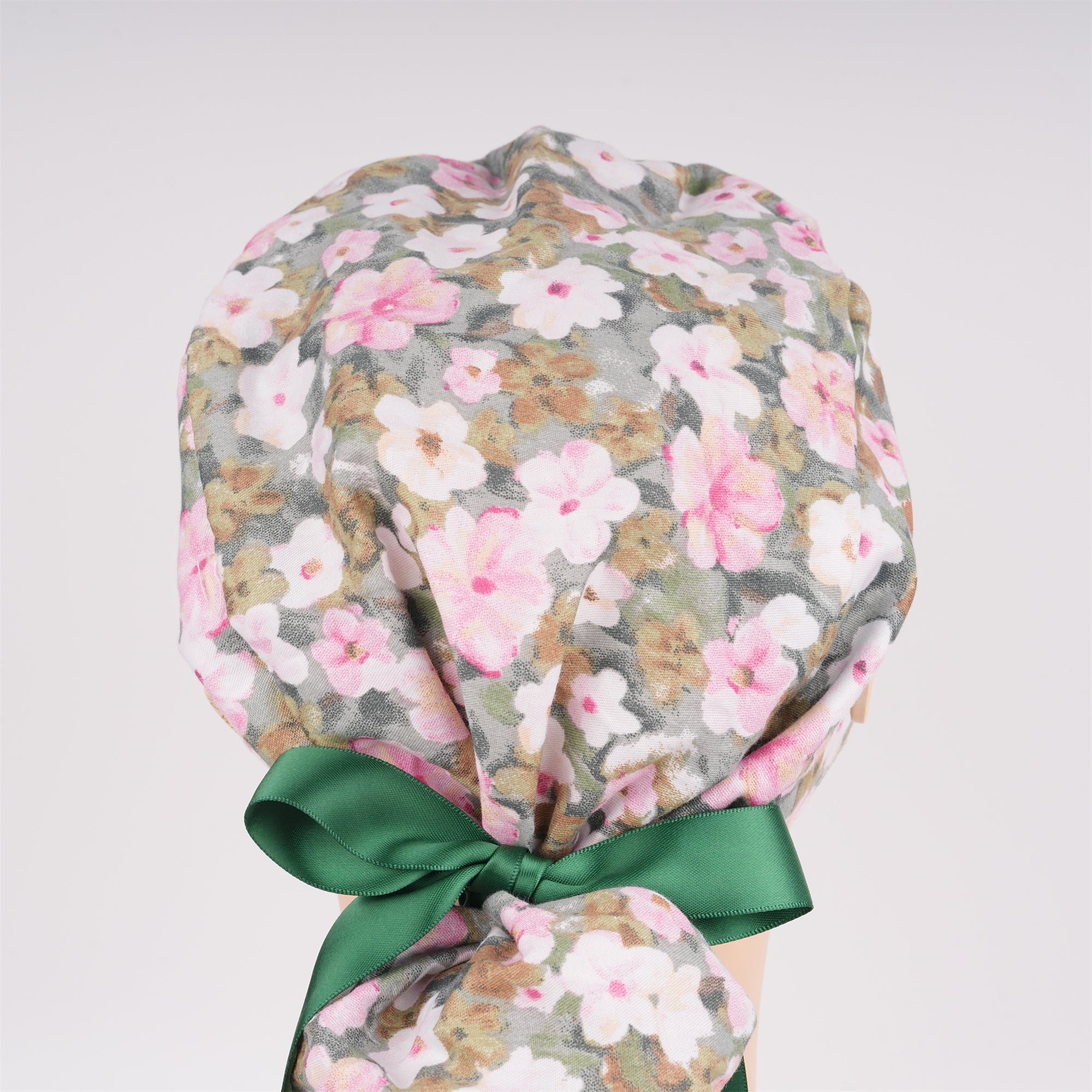 Pink Pastel Flower Cotton Ponytail Scrub Cap