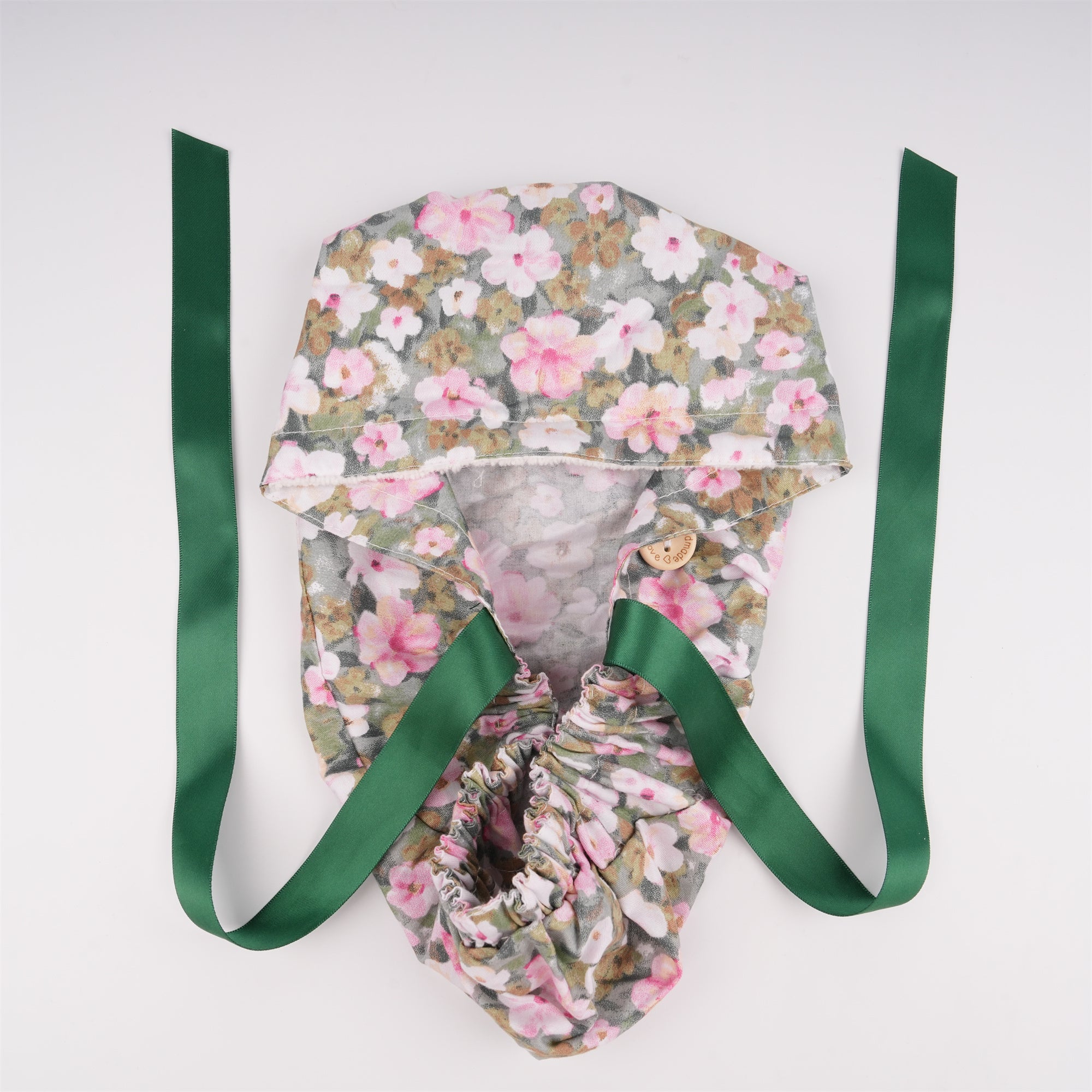 Pink Pastel Flower Cotton Ponytail Scrub Cap