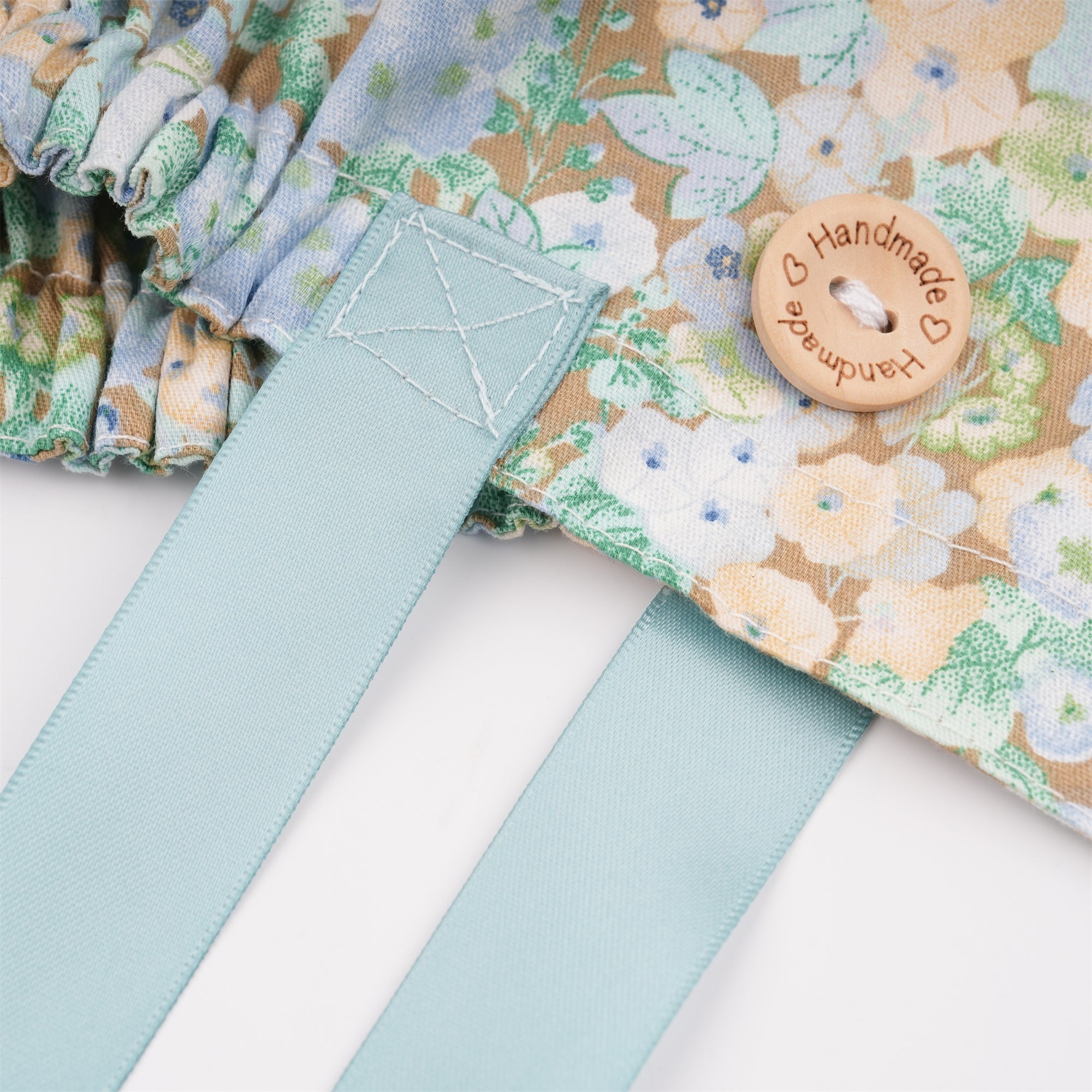 Blue Flower in Brown Cotton Ponytail Scrub Cap