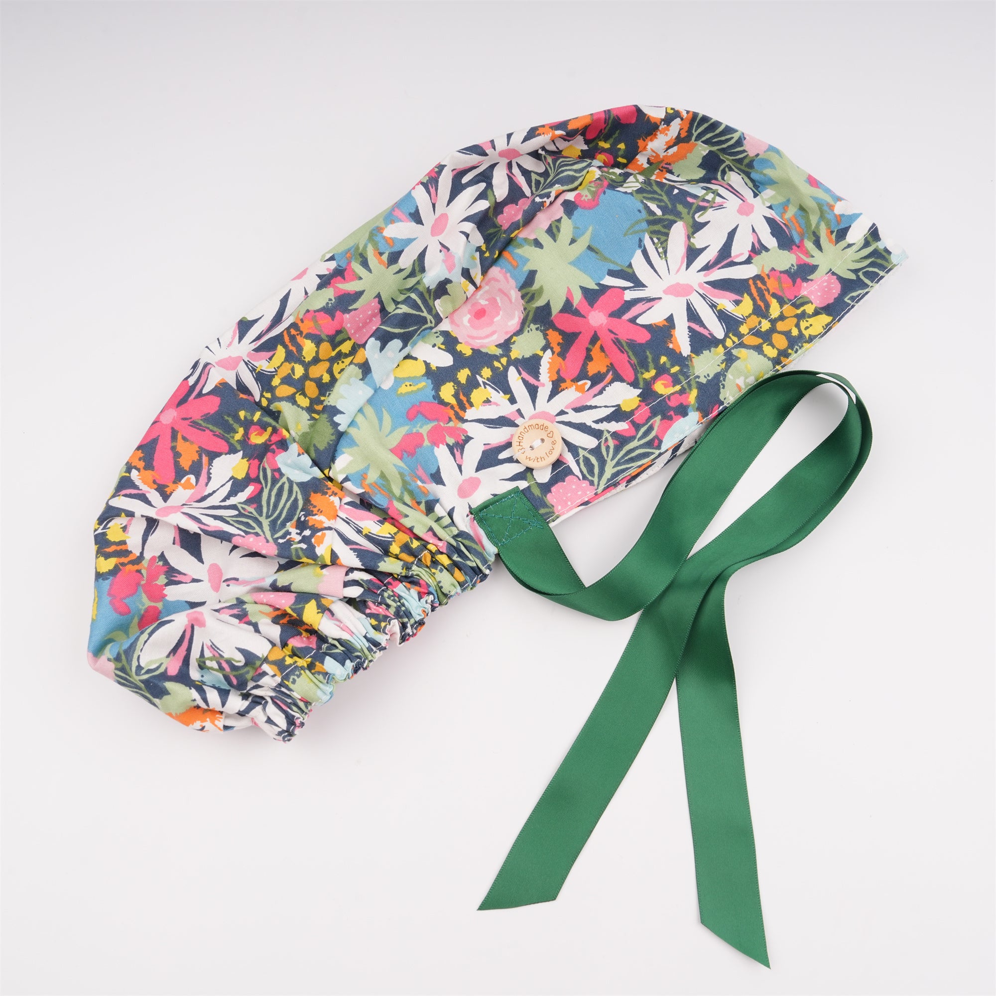 Watercolor Flower Cotton Ponytail Scrub Cap