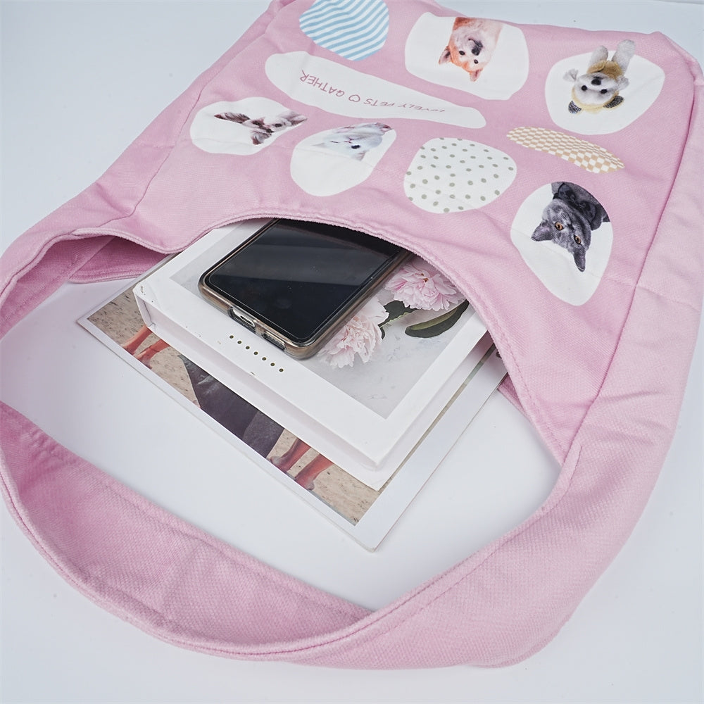 Lovely pets print Hobo Bag,Pink/Blue Handbag