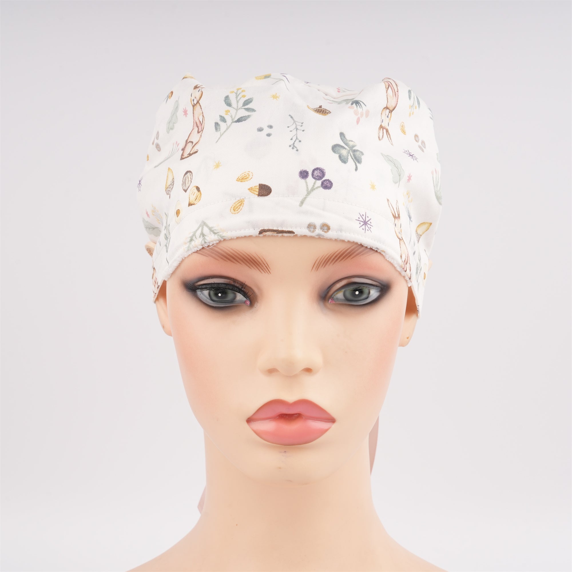 Bunny Flowers Ponytail Scrub Cap for long hair