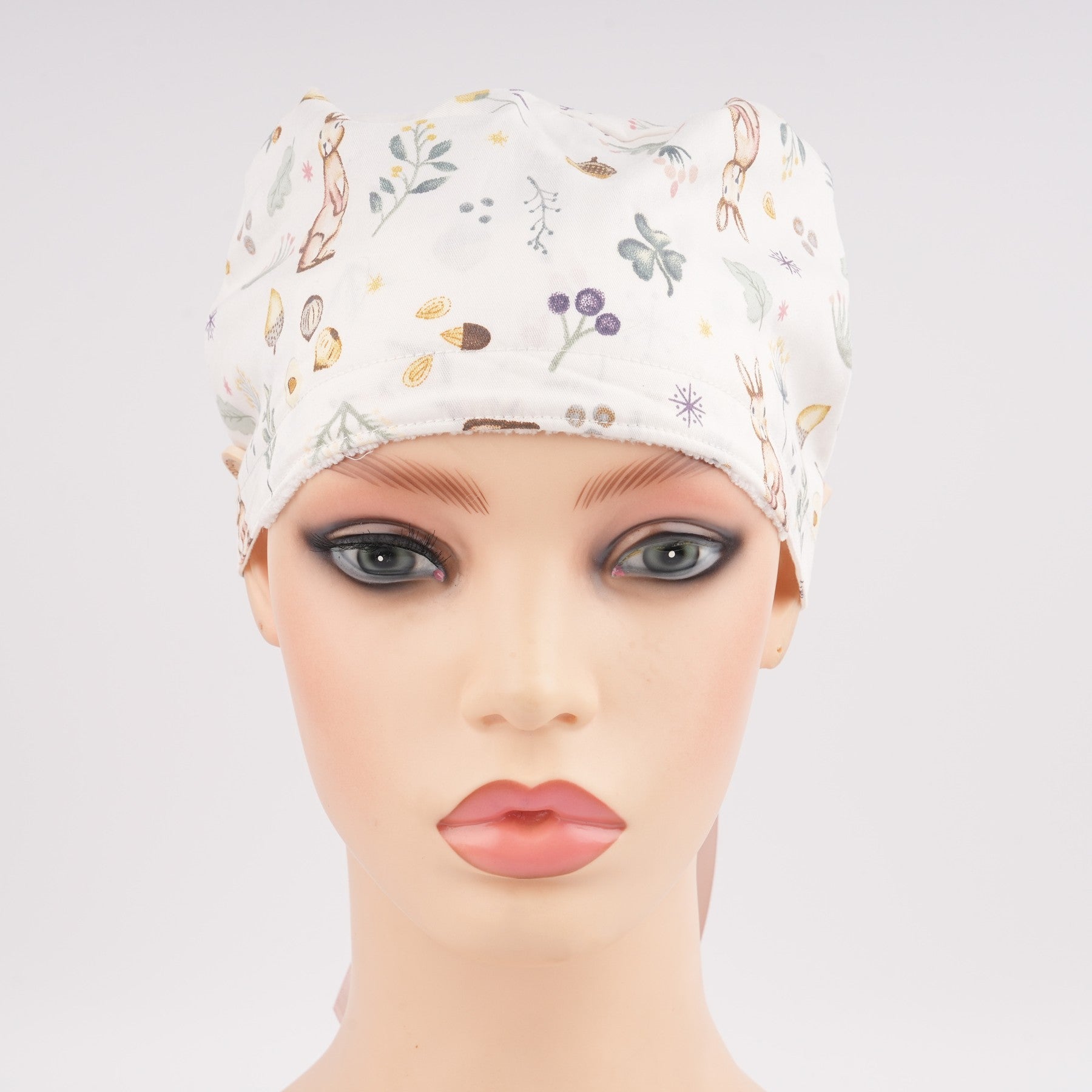 Bunny Flowers Ponytail Scrub Cap for long hair